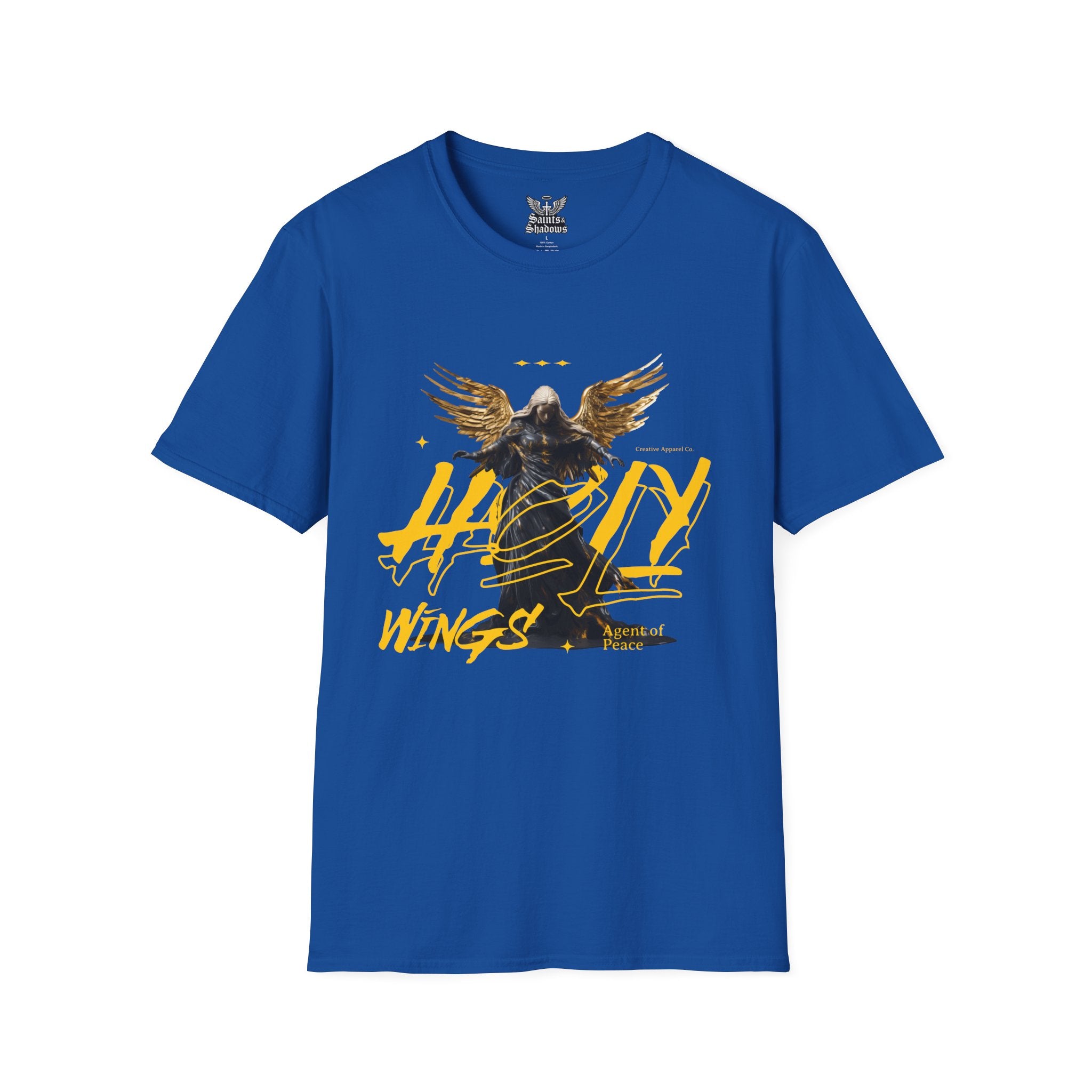 Saints and Shadows - Holy Wings, Angelic Artwork Unisex Softstyle T-Shirt, Casual Wear