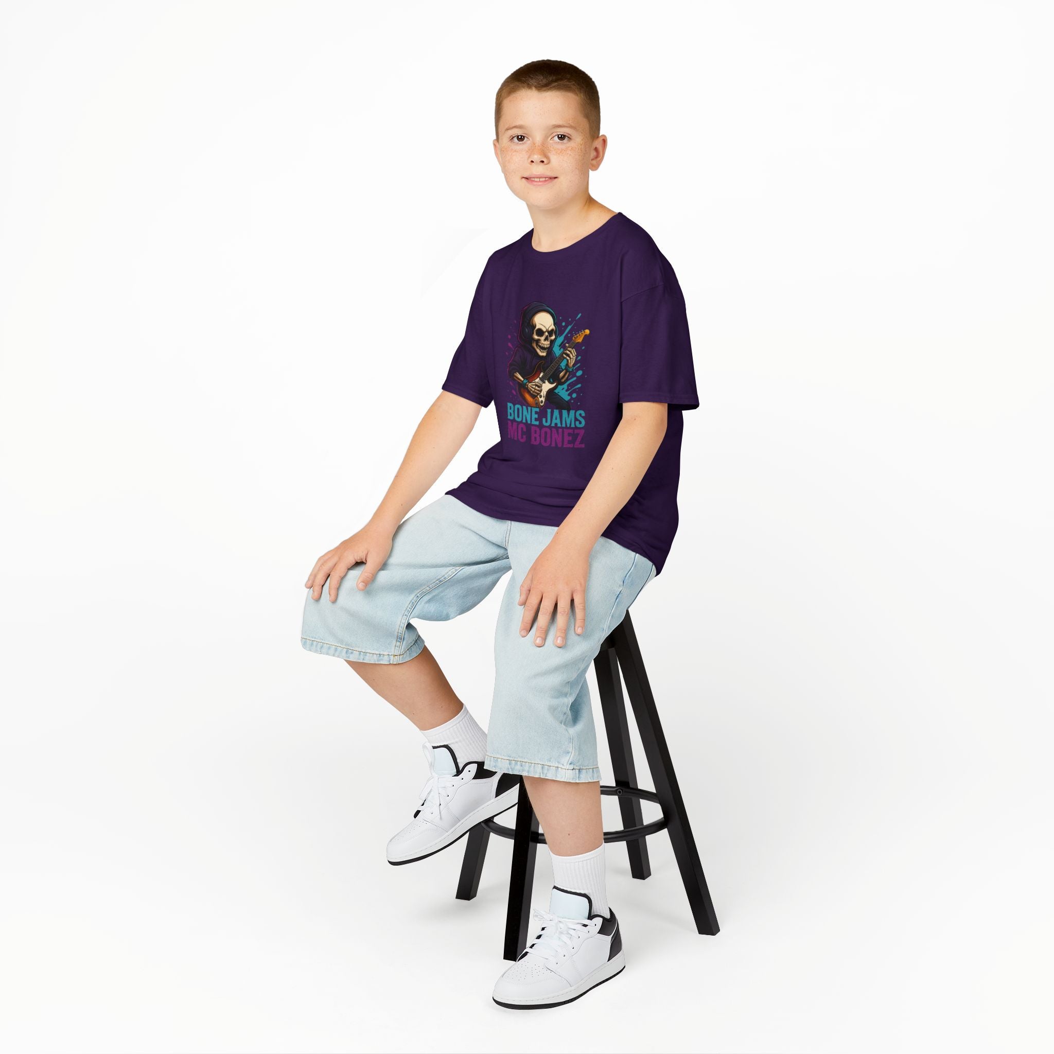 Bone Jams MC Bonez, Kids Tee | Guitar Edition | Cool Graphic Tee, Music Fan Shirt, Unique Gift for Young Musicians