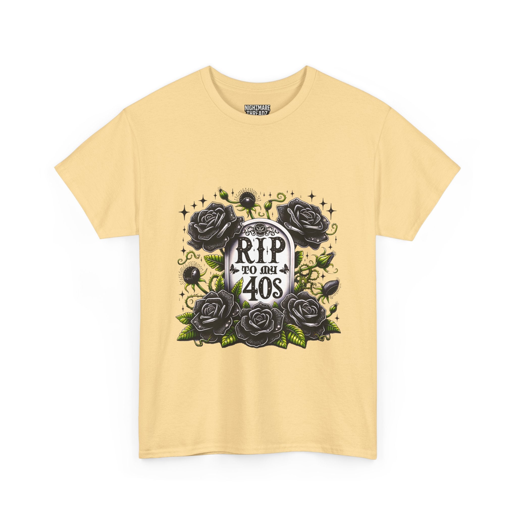 RIP to My 40s Tee, Heavy, Unisex Graphic Shirt, Birthday Gift, Casual Wear, Vintage Style, Floral Design T-shirt