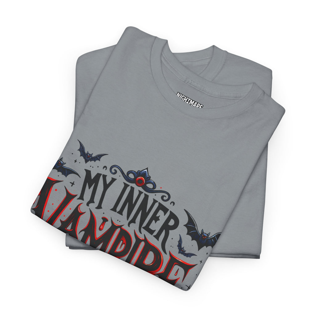 My Inner Vampire Hates Mornings, Tee - Unisex Heavy Cotton Shirt for Halloween, Gifts, Casual Wear, Funny T-Shirt, Vampire Lover Apparel