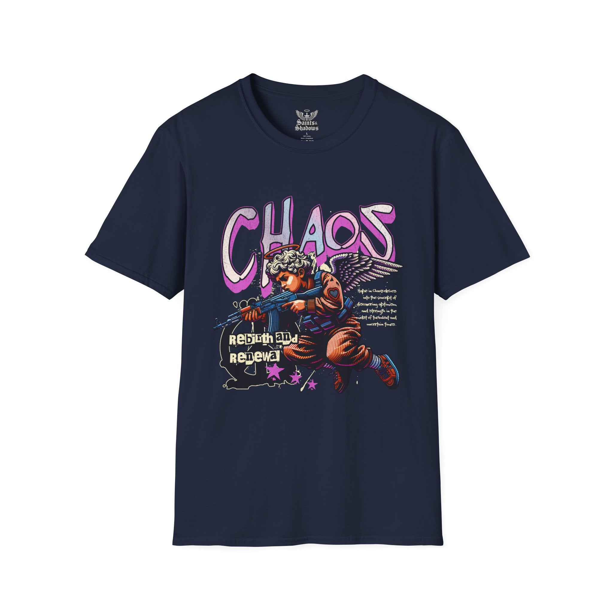 Saints and Shadows - Chaos, Angelic Artwork Unisex Softstyle T-Shirt, Casual Wear