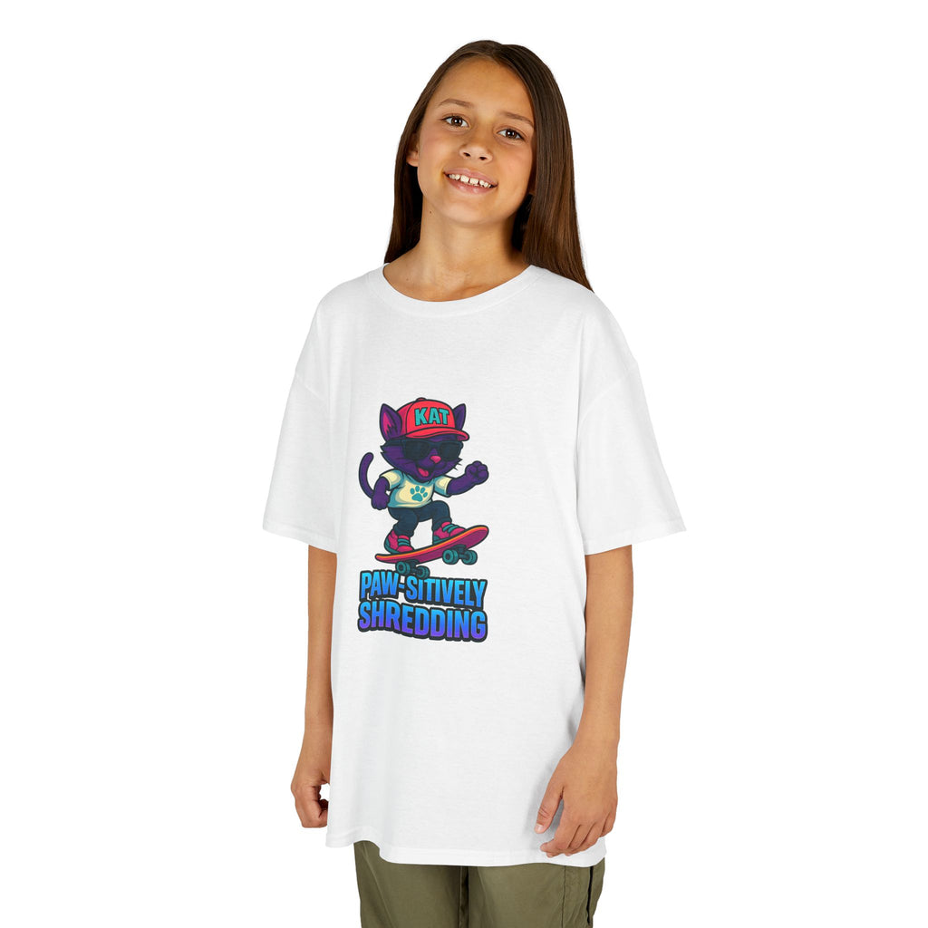 DJ KAT PAWS - Fun Skater Cat Design, Youth Summer T-Shirt, Cool Kids Apparel, Birthday Gift, Trendy Casual Wear