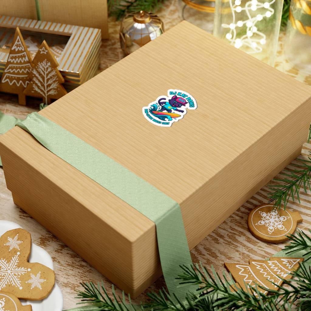 DJ KAT PAWS - Paw-sitive Waves Only - Cat Lover Gifts, Youthful Decor, Fun Party Favors, Animal-Themed Stickers