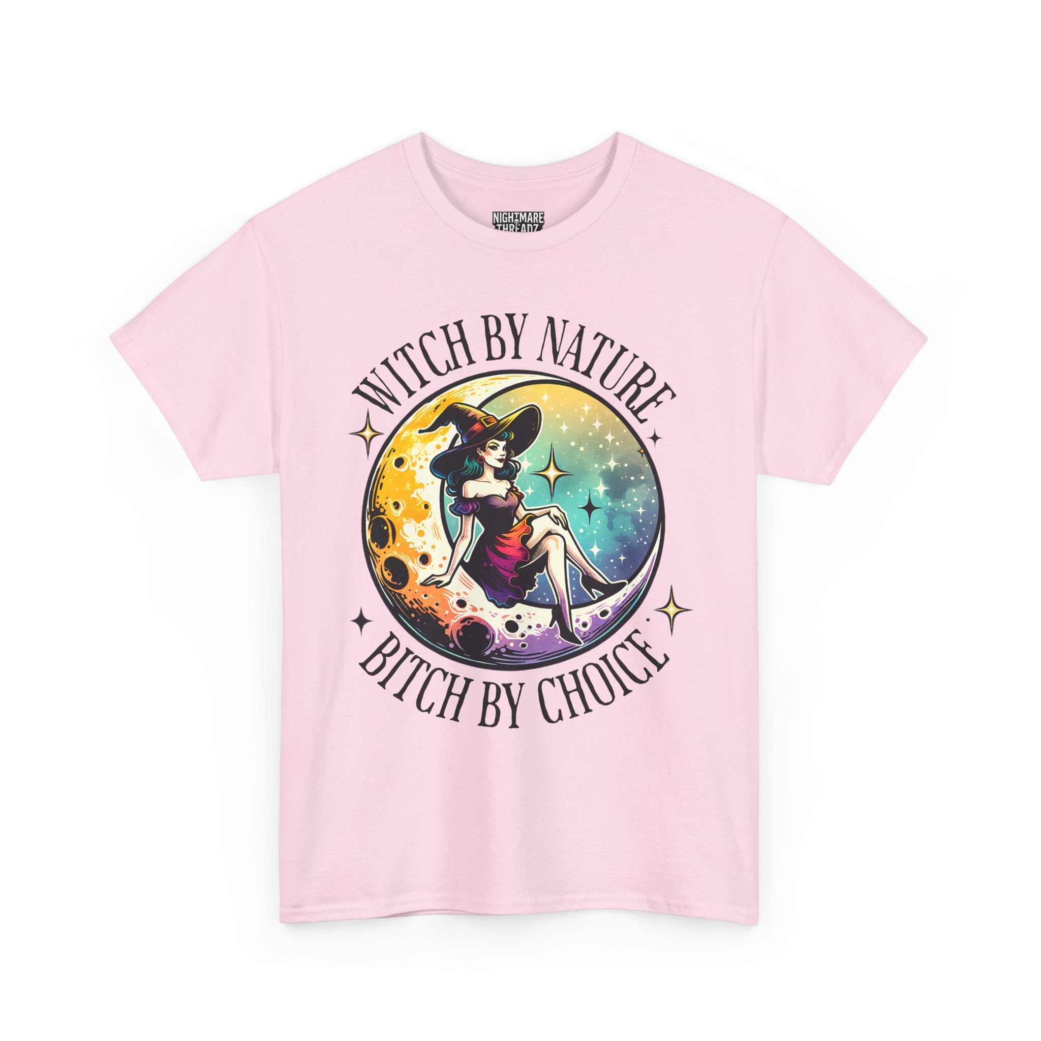 Witchy Cotton Tee - "Witch by Nature, Bitch by Choice" | Unisex Tee for Spooky Season, Boho Fashion, Festival Wear, Gift for Witches