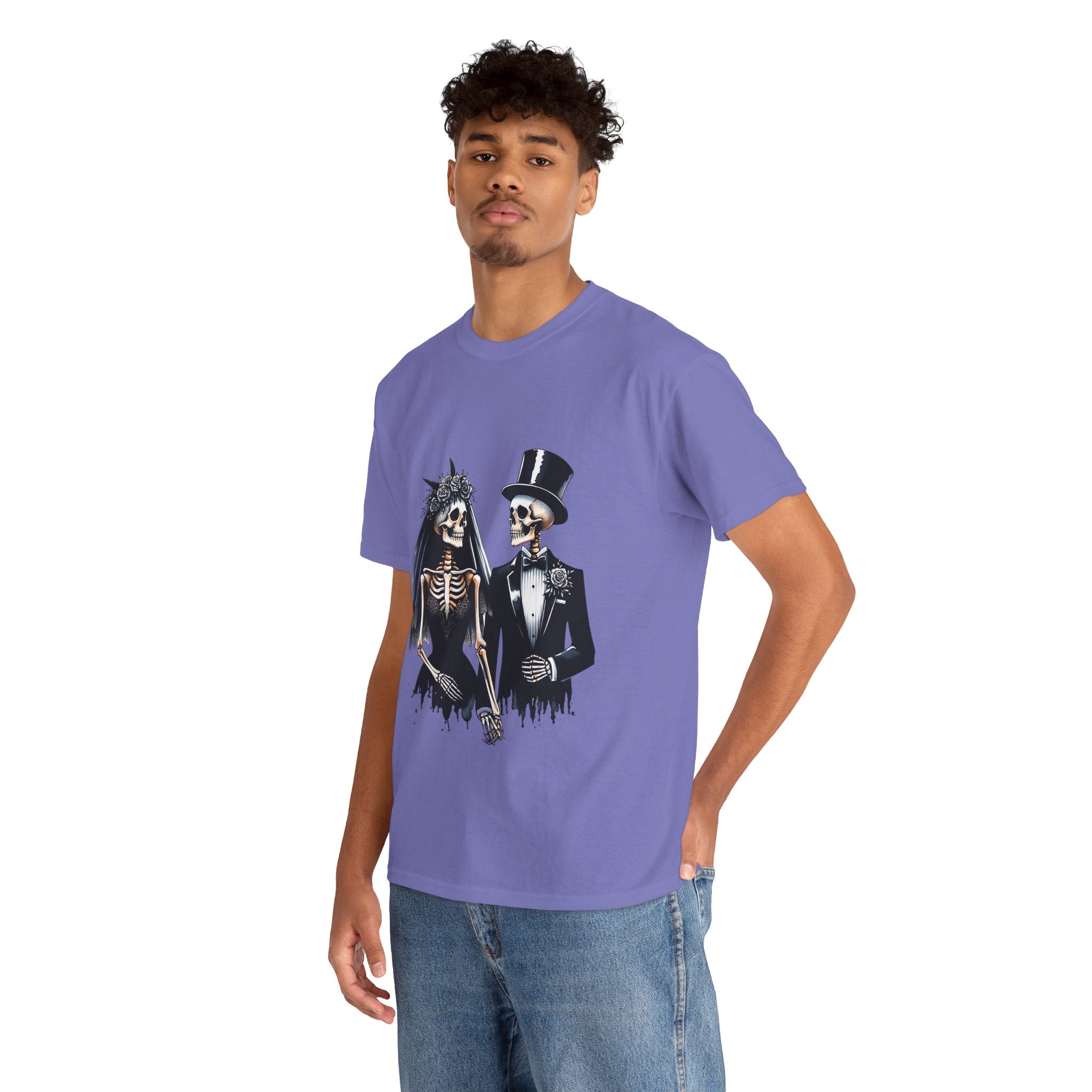 Skeleton Bride and Groom Wedding Tee - Horror Graphic Tee, Unisex Cotton Shirt, Halloween Costume, Horror Movie Gift, Spooky T-Shirt, Horror Fan Apparel