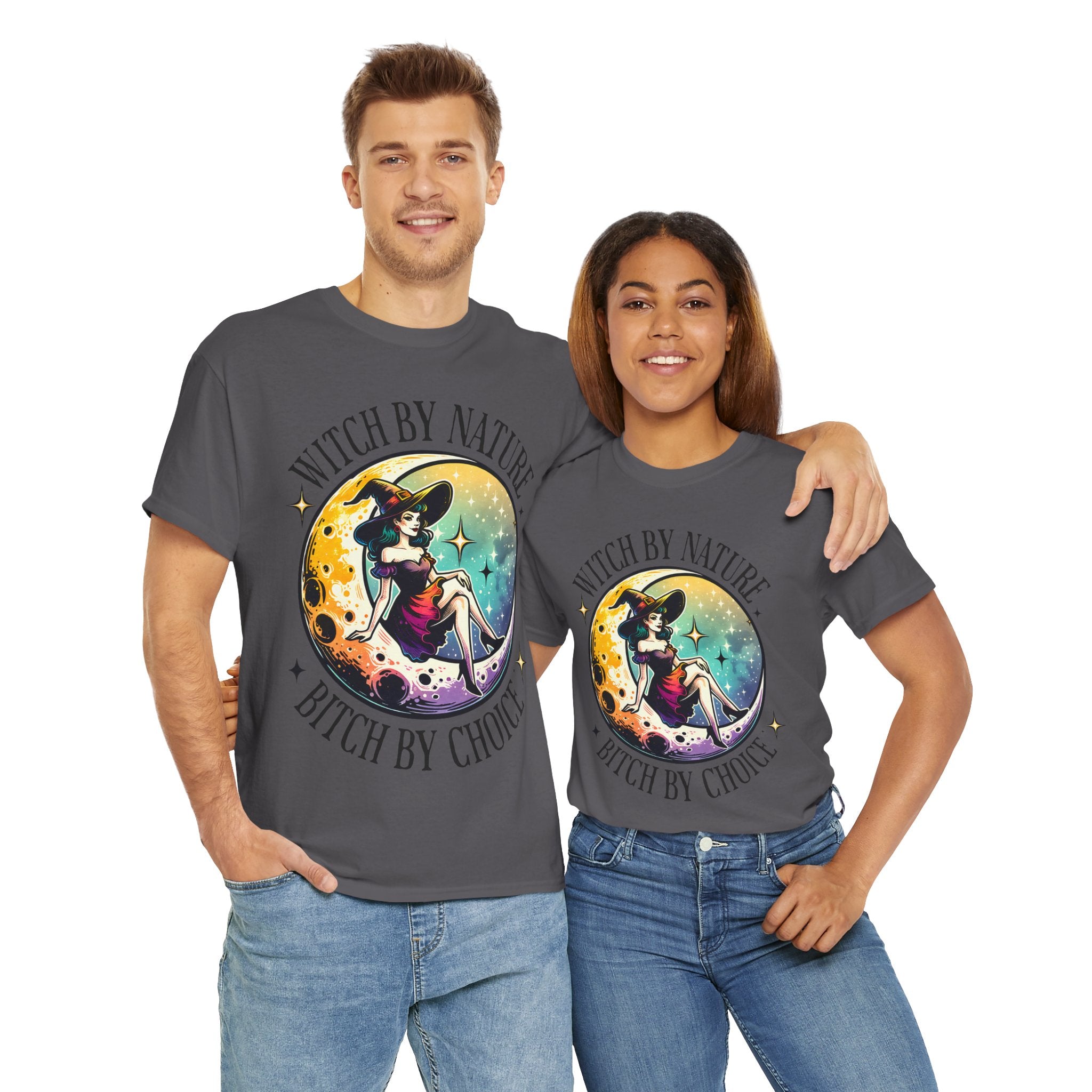 Witchy Cotton Tee - "Witch by Nature, Bitch by Choice" | Unisex Tee for Spooky Season, Boho Fashion, Festival Wear, Gift for Witches