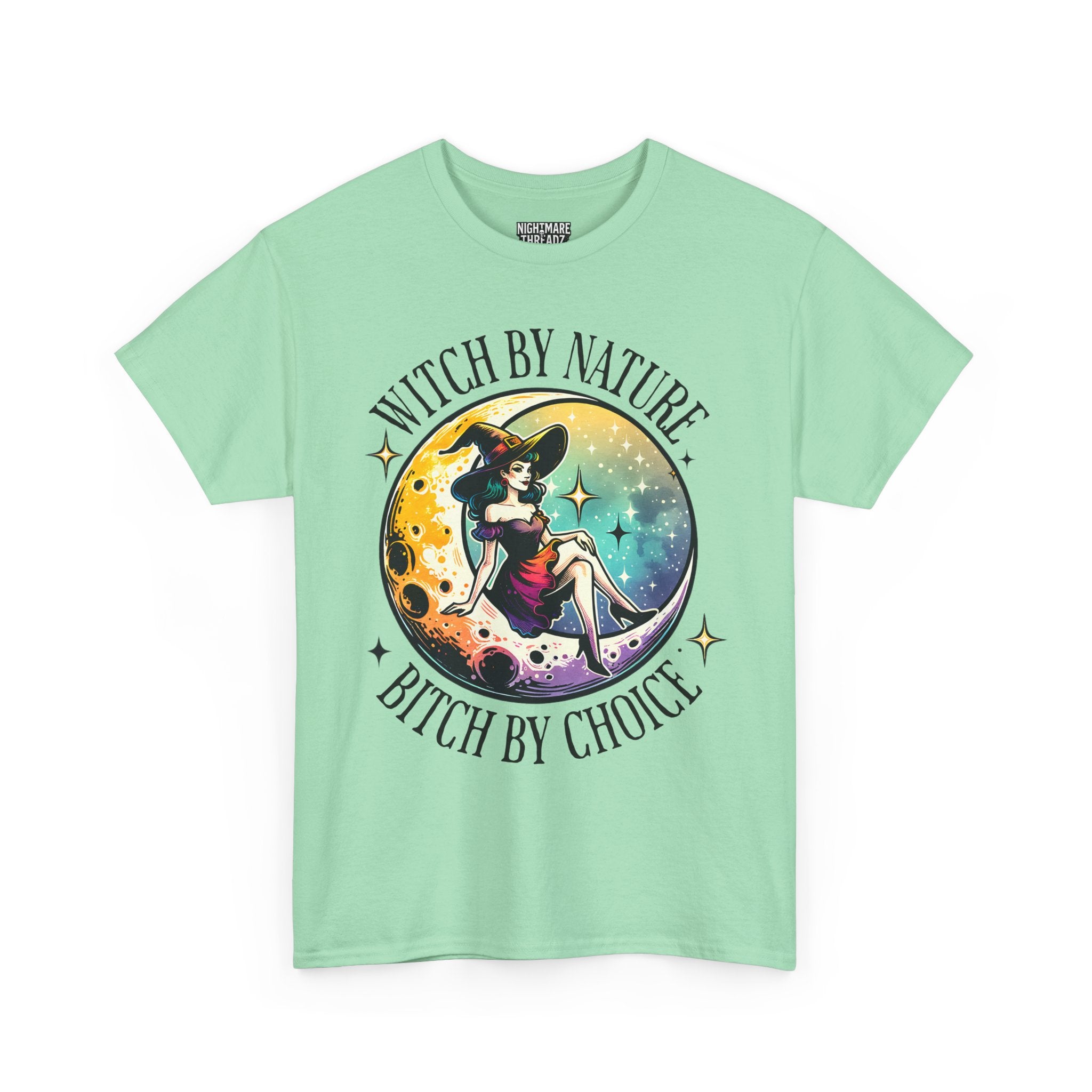 Witchy Cotton Tee - "Witch by Nature, Bitch by Choice" | Unisex Tee for Spooky Season, Boho Fashion, Festival Wear, Gift for Witches
