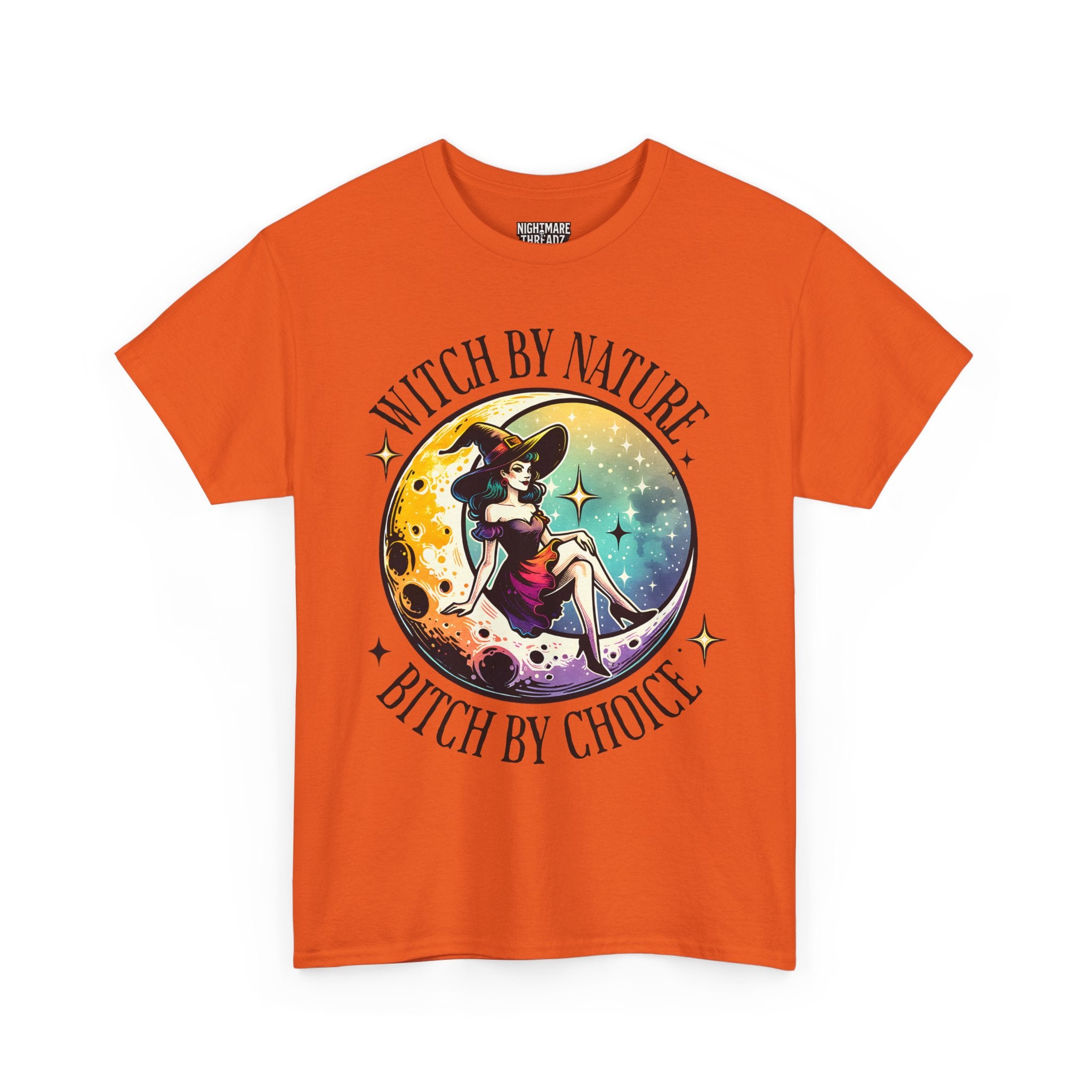 Witchy Cotton Tee - "Witch by Nature, Bitch by Choice" | Unisex Tee for Spooky Season, Boho Fashion, Festival Wear, Gift for Witches