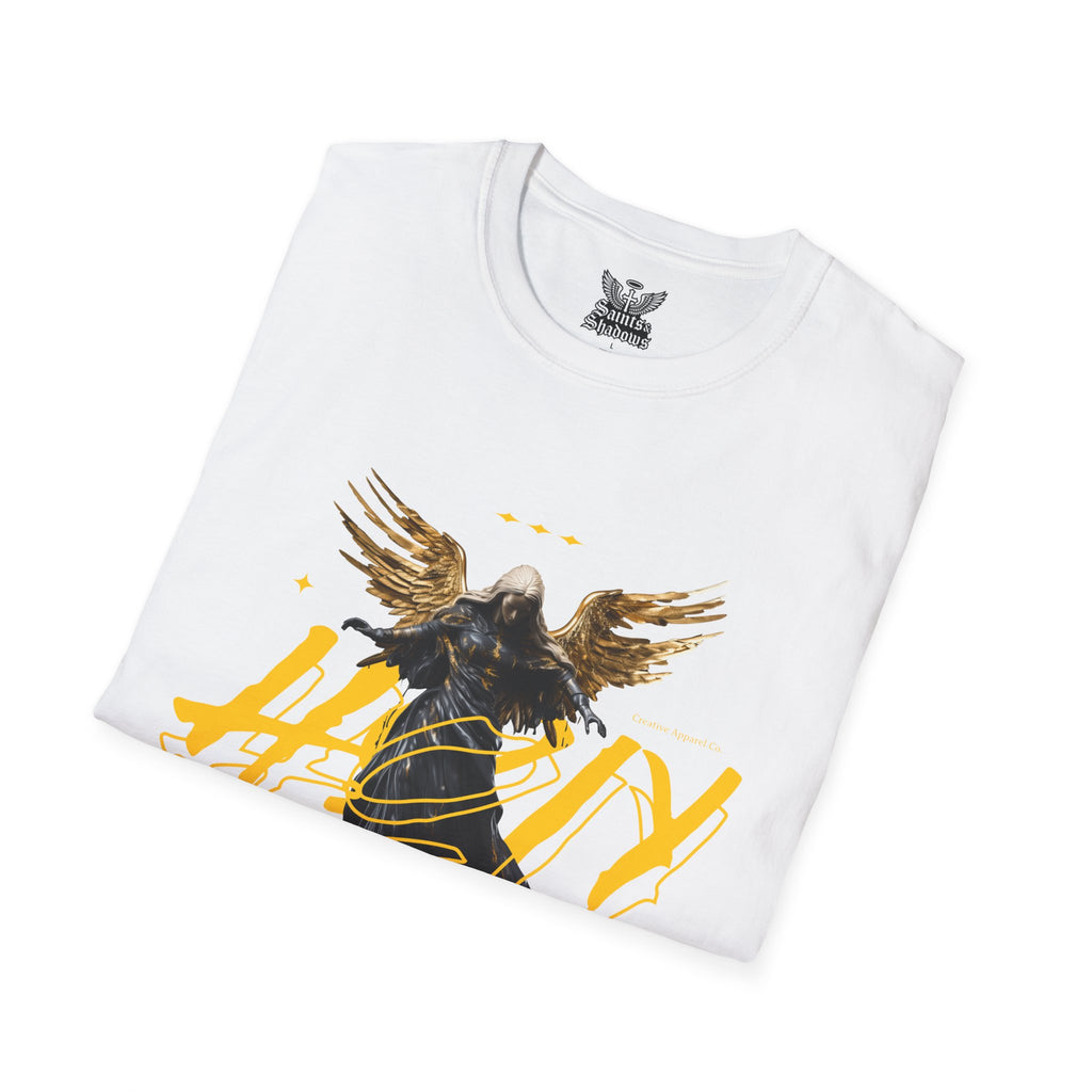 Saints and Shadows - Holy Wings, Angelic Artwork Unisex Softstyle T-Shirt, Casual Wear