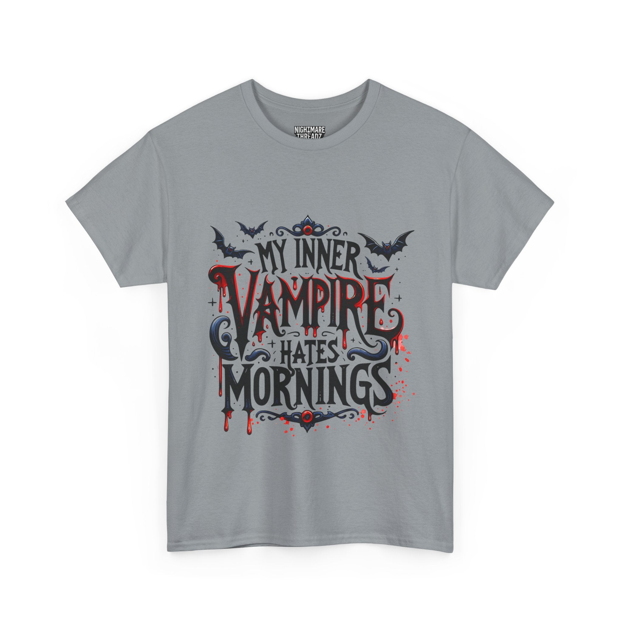My Inner Vampire Hates Mornings, Tee - Unisex Heavy Cotton Shirt for Halloween, Gifts, Casual Wear, Funny T-Shirt, Vampire Lover Apparel