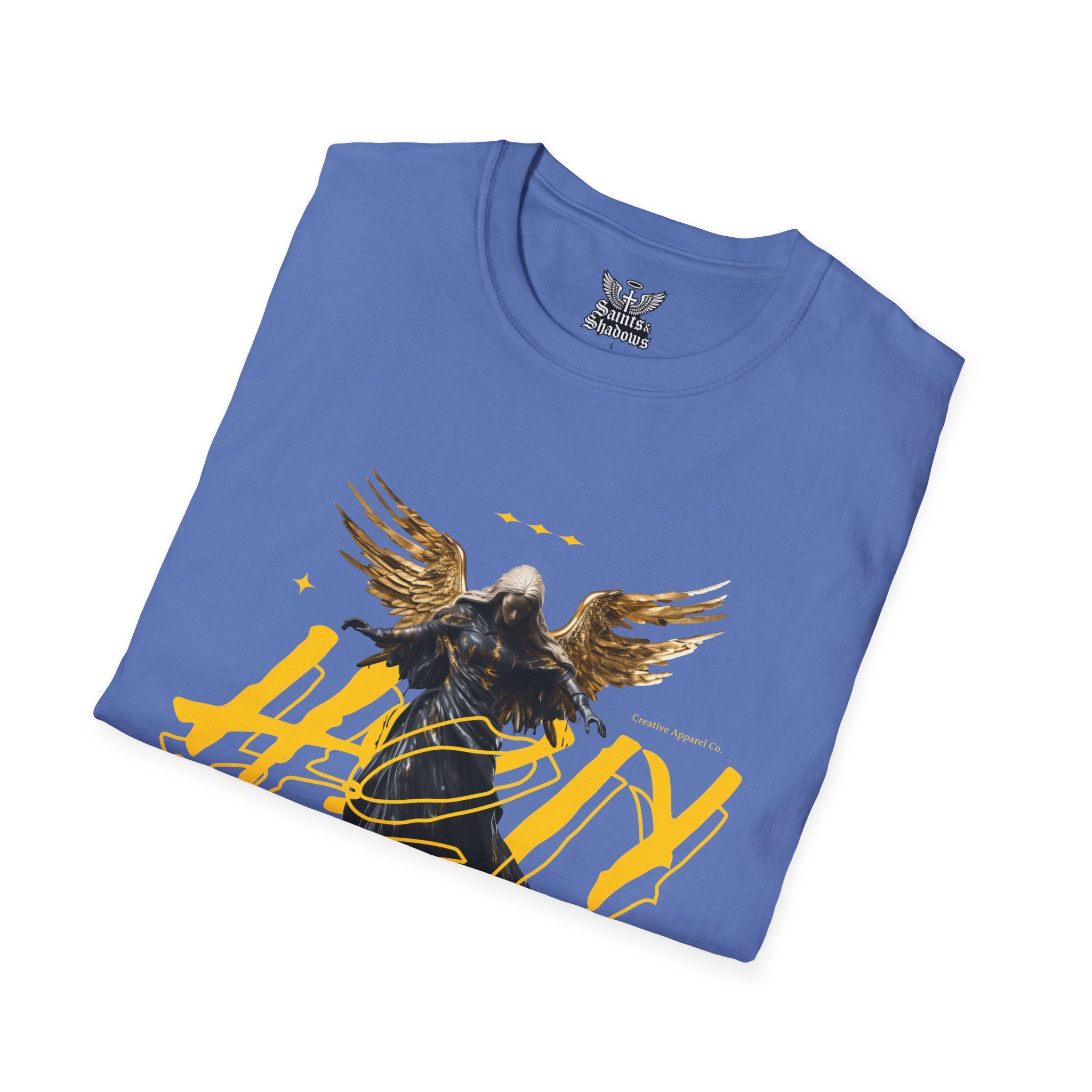 Saints and Shadows - Holy Wings, Angelic Artwork Unisex Softstyle T-Shirt, Casual Wear
