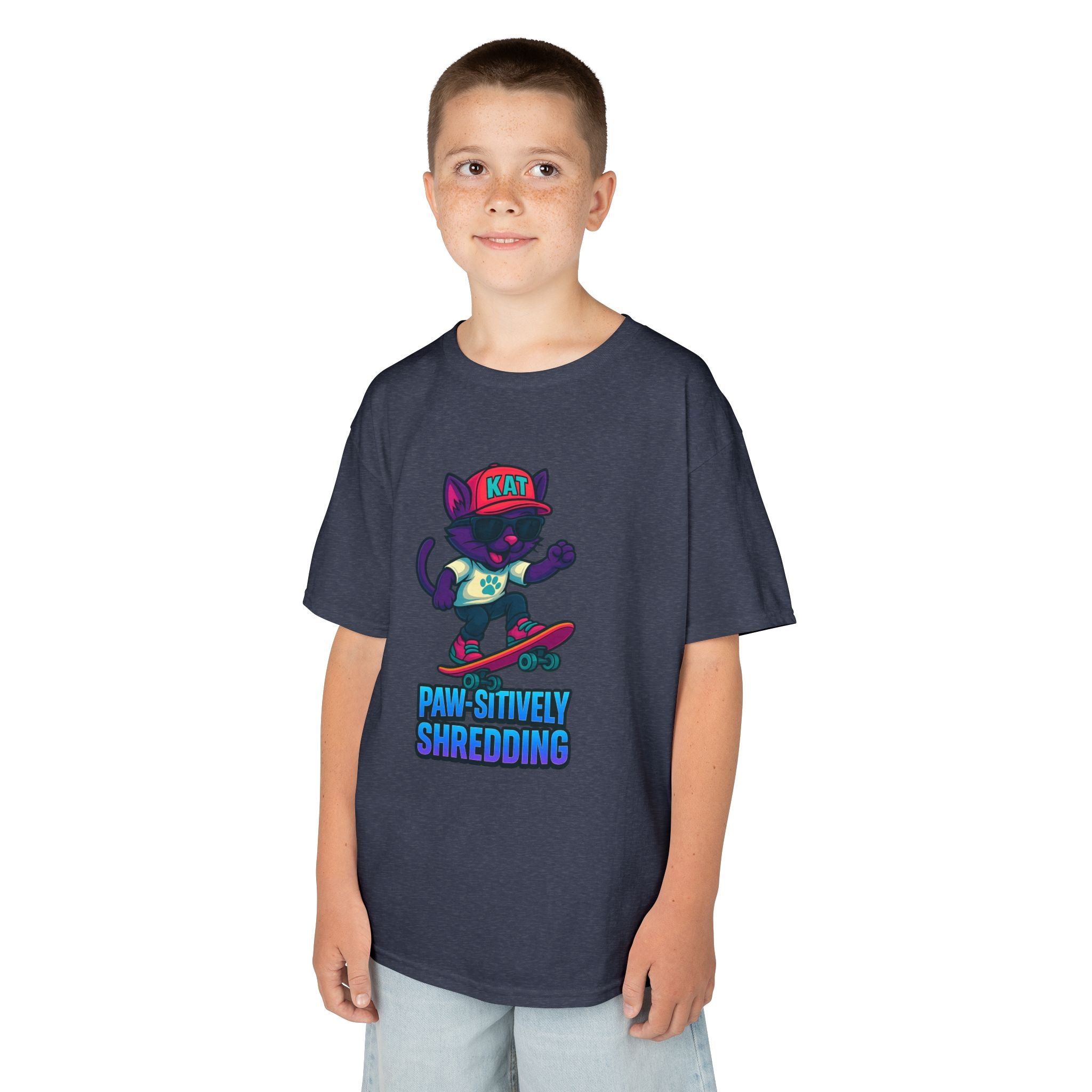 DJ KAT PAWS - Fun Skater Cat Design, Youth Summer T-Shirt, Cool Kids Apparel, Birthday Gift, Trendy Casual Wear