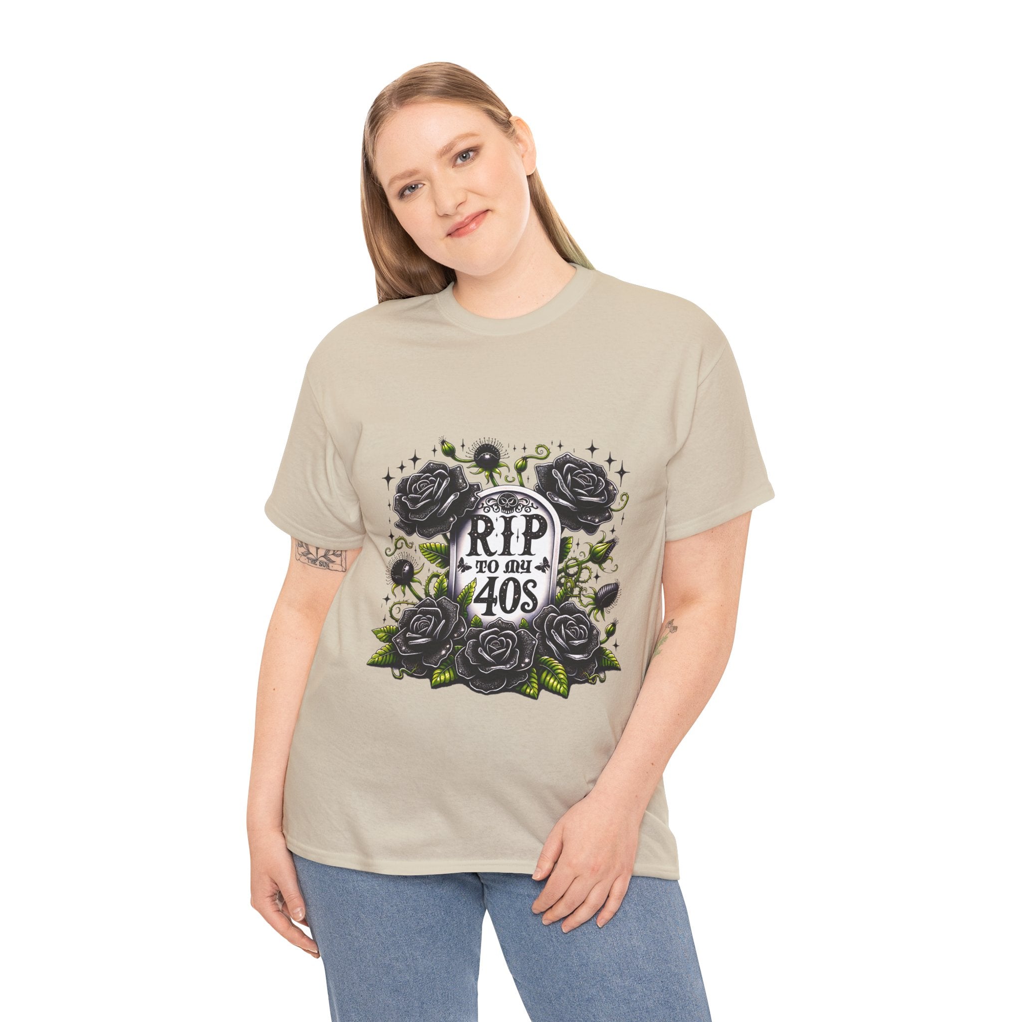 RIP to My 40s Tee, Heavy, Unisex Graphic Shirt, Birthday Gift, Casual Wear, Vintage Style, Floral Design T-shirt