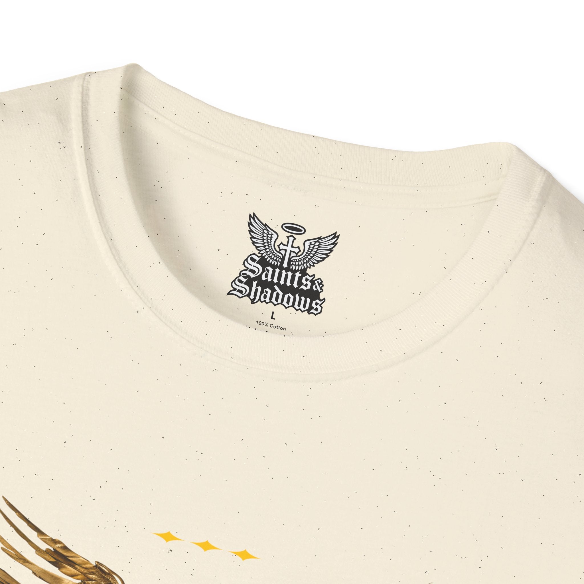 Saints and Shadows - Holy Wings, Angelic Artwork Unisex Softstyle T-Shirt, Casual Wear