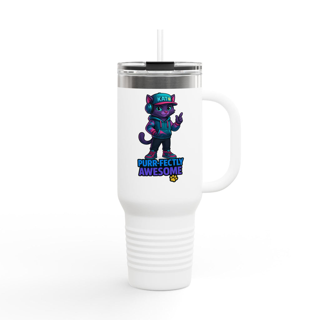 DJ KAT PAWS Purr-fectly Awesome | Travel Mug  - for Cat Lovers, 40oz Insulated Tumbler, Perfect for Road Trips, Gifts for Pet Owners.