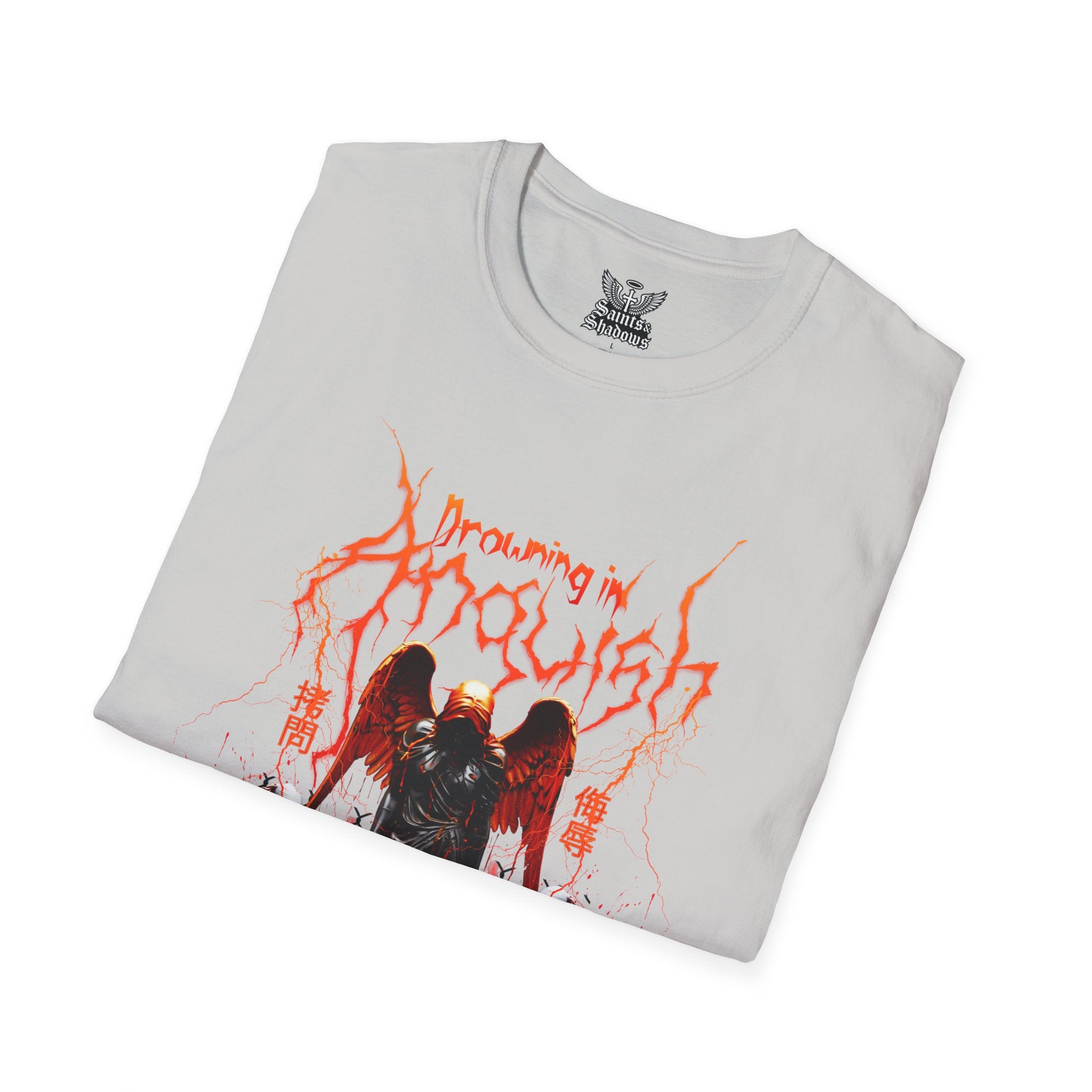Saints and Shadows -Drowning In Anguish, Angelic Artwork Unisex Softstyle T-Shirt, Casual Wear
