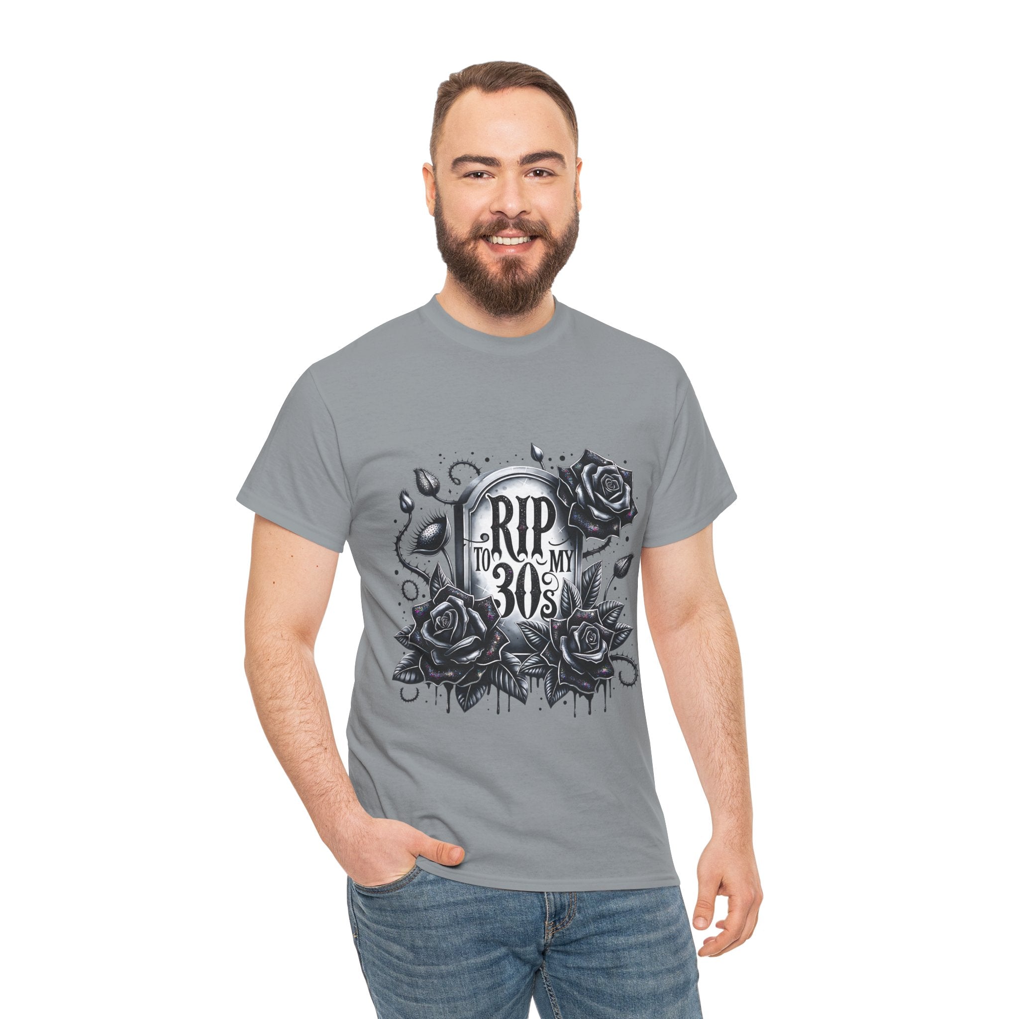 RIP to My 30s, Heavy, Unisex Graphic Shirt, Birthday Gift, Casual Wear, Vintage Style, Floral Design T-shirt