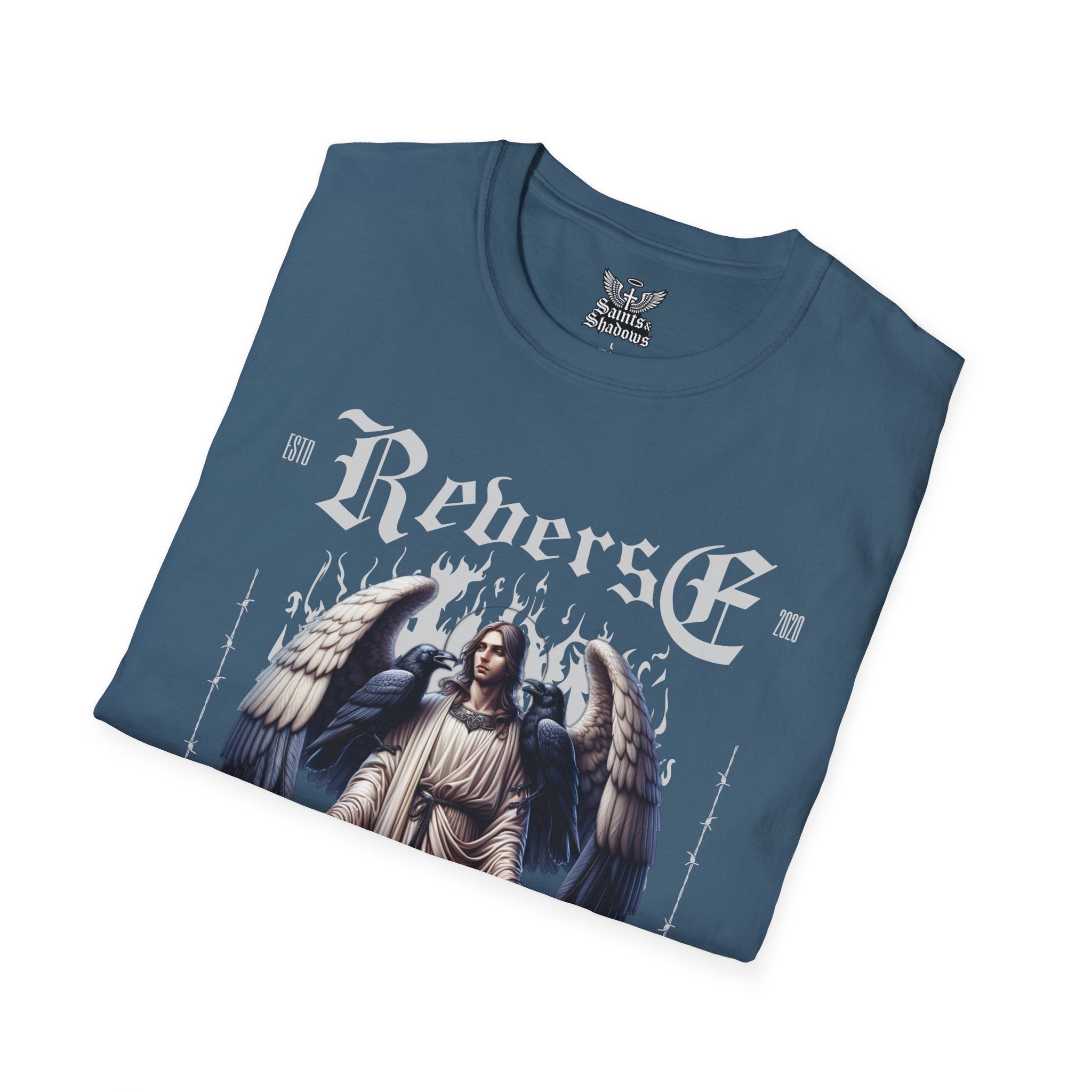 Saints and Shadows - Reverse Centuria, Angelic Artwork Unisex Softstyle T-Shirt, Casual Wear