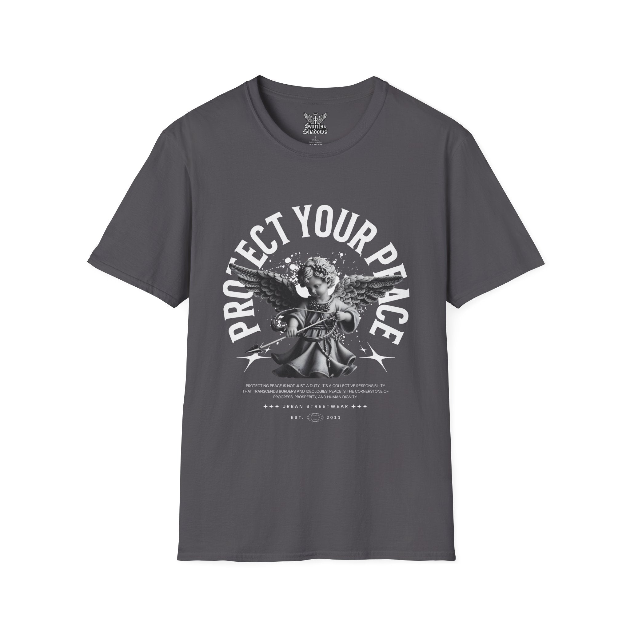 Saints and Shadows - Protect Your Peace, Angelic Artwork Unisex Softstyle T-Shirt, Casual Wear