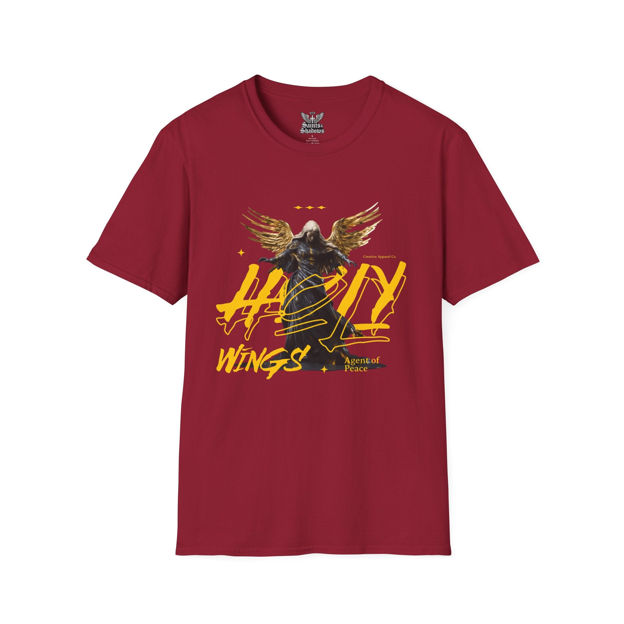 Saints and Shadows - Holy Wings, Angelic Artwork Unisex Softstyle T-Shirt, Casual Wear