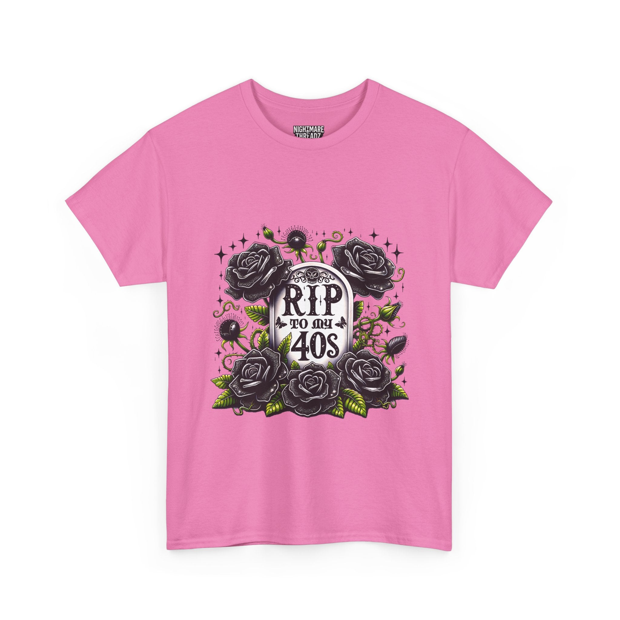RIP to My 40s Tee, Heavy, Unisex Graphic Shirt, Birthday Gift, Casual Wear, Vintage Style, Floral Design T-shirt