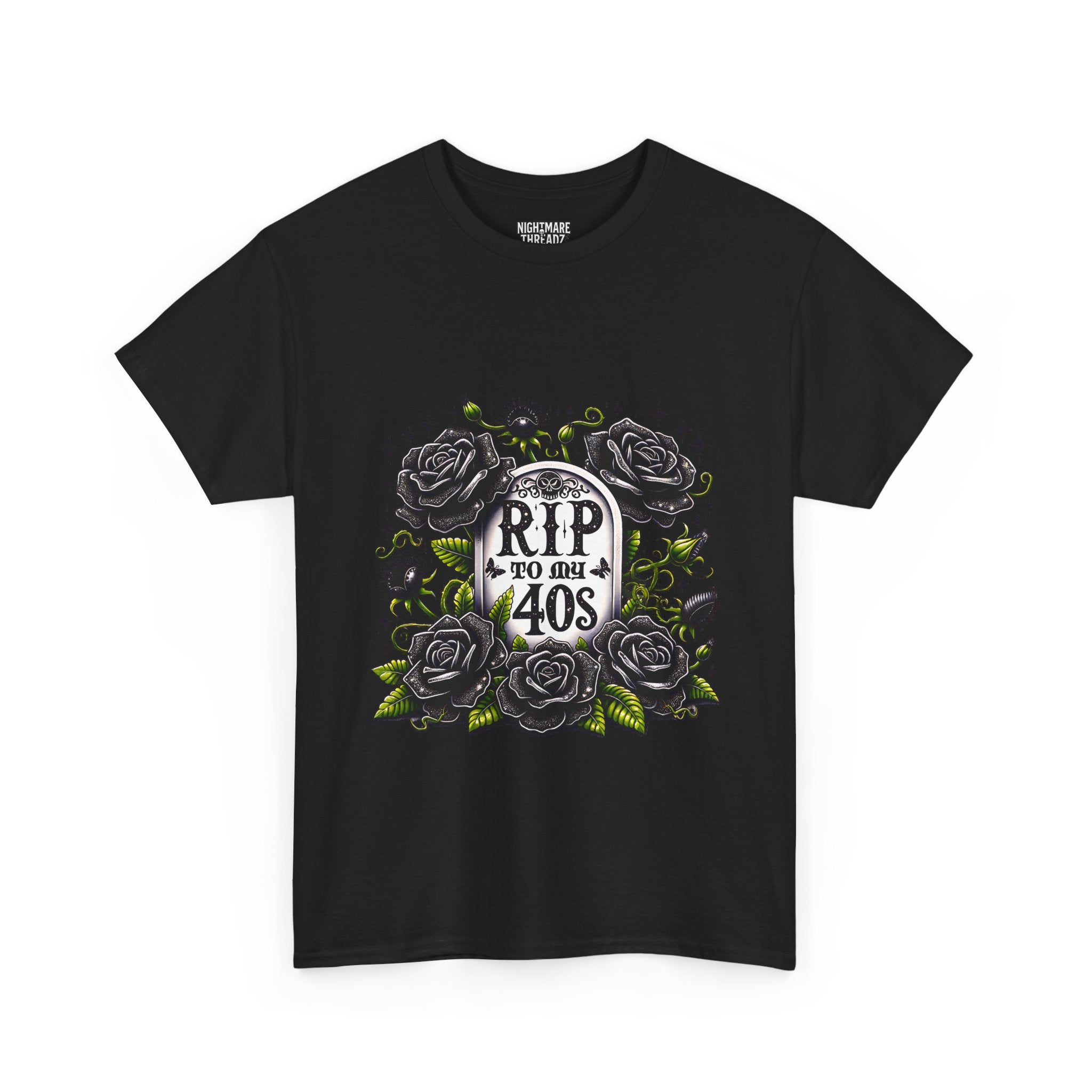 RIP to My 40s Tee, Heavy, Unisex Graphic Shirt, Birthday Gift, Casual Wear, Vintage Style, Floral Design T-shirt