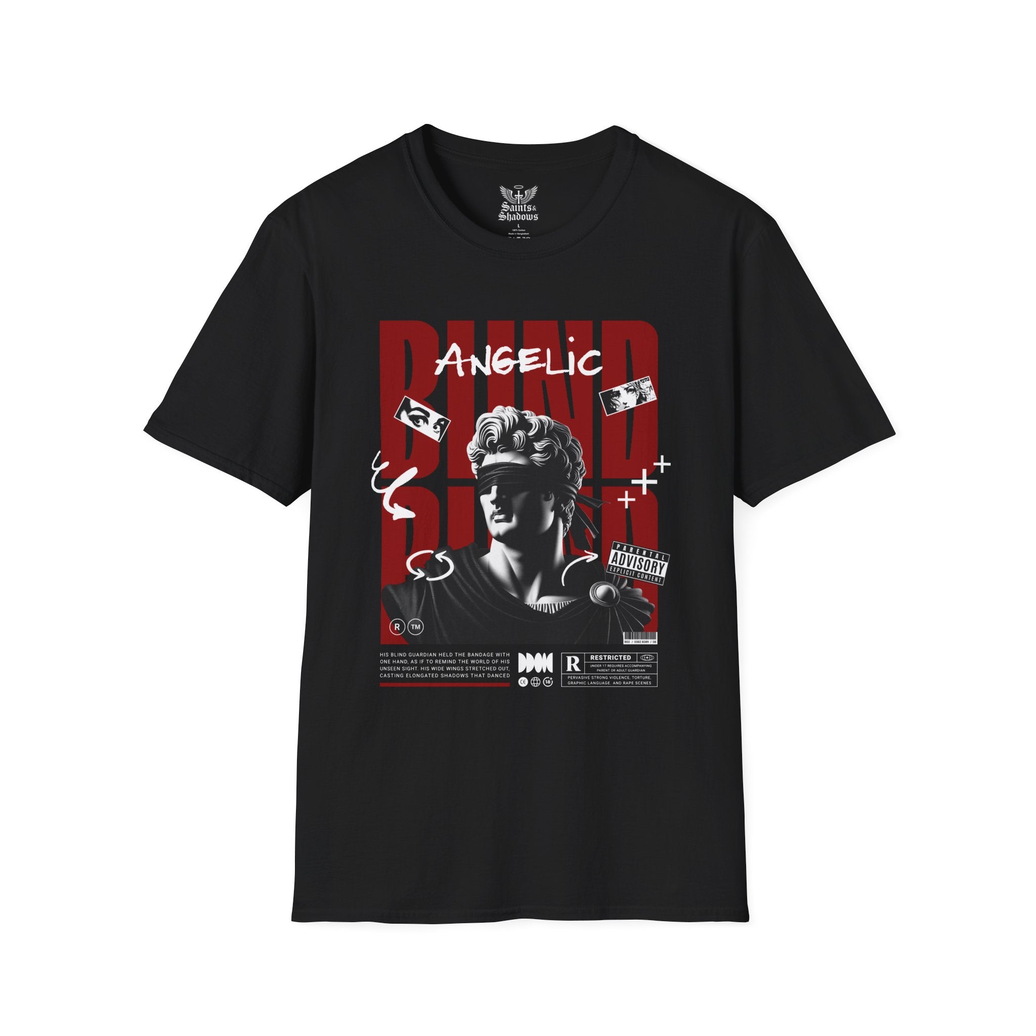 Saints and Shadows - Blind, Angelic Artwork Unisex Softstyle T-Shirt, Casual Wear