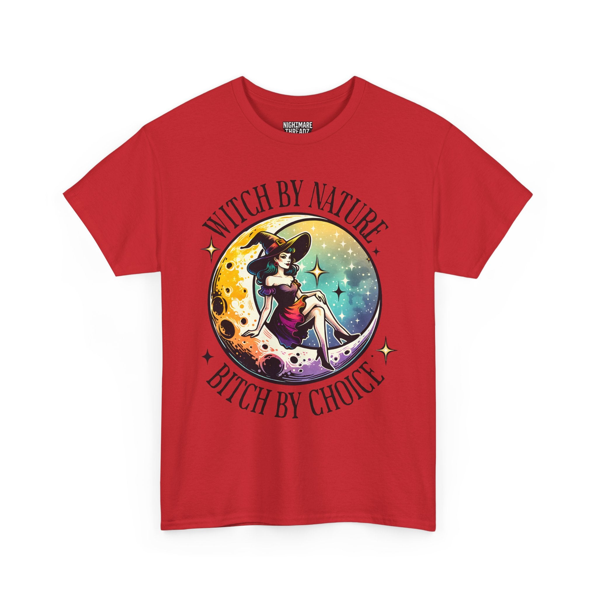 Witchy Cotton Tee - "Witch by Nature, Bitch by Choice" | Unisex Tee for Spooky Season, Boho Fashion, Festival Wear, Gift for Witches
