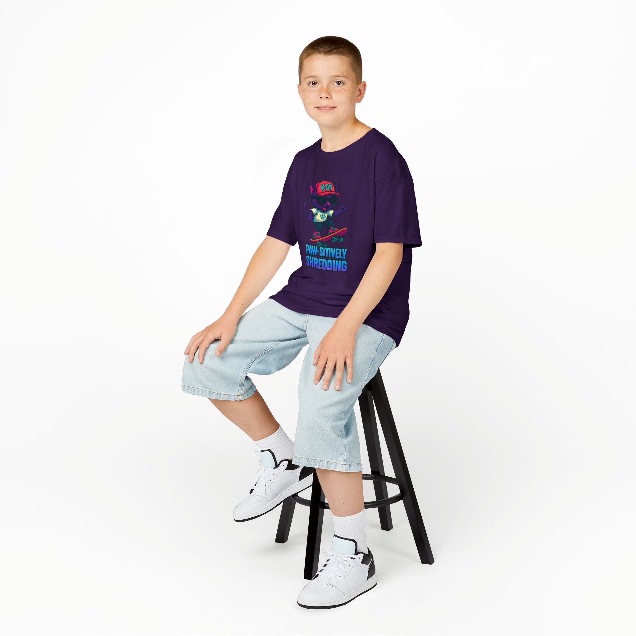 DJ KAT PAWS - Fun Skater Cat Design, Youth Summer T-Shirt, Cool Kids Apparel, Birthday Gift, Trendy Casual Wear