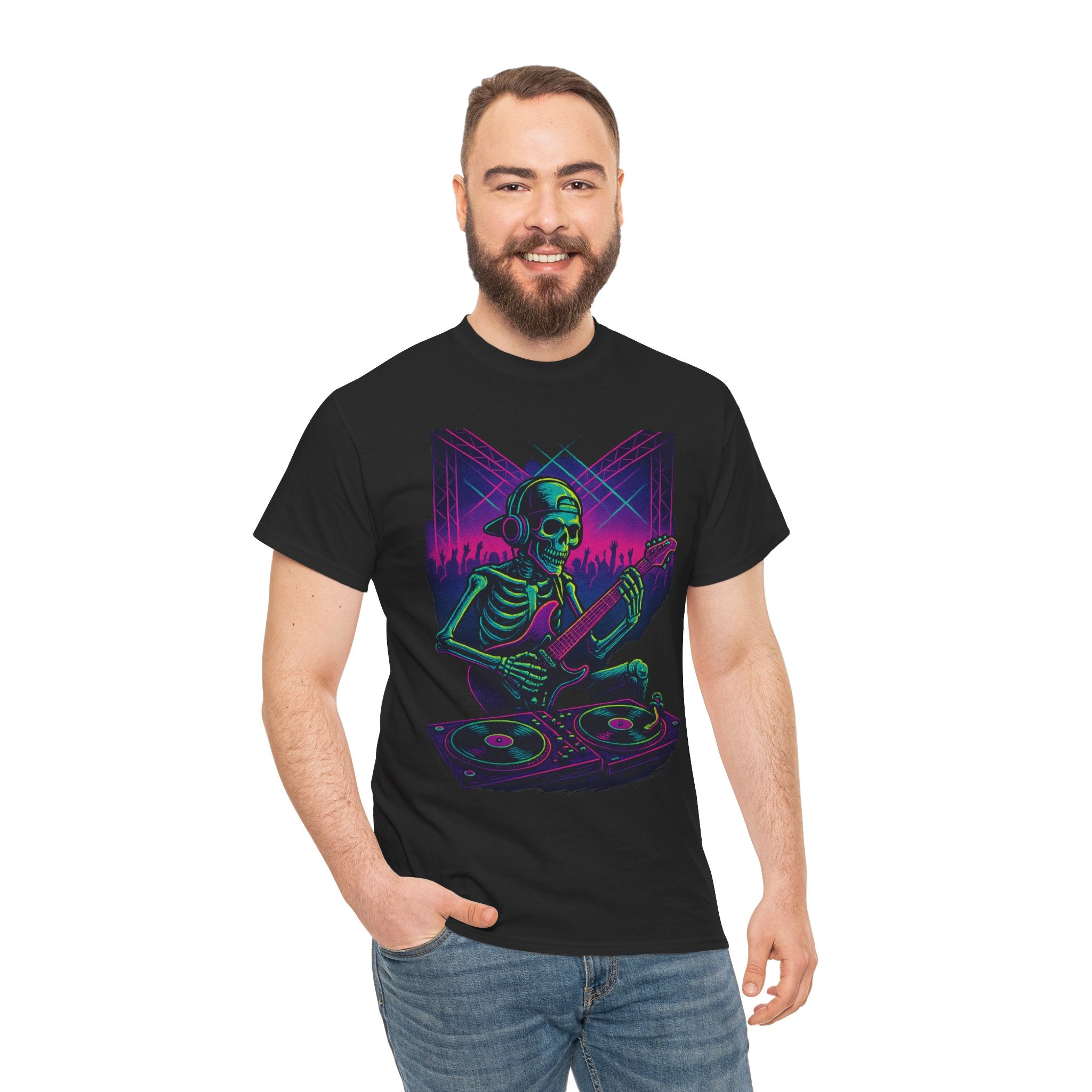 Bone Jams Rockin’ Skeleton, Tee | Loud Enough to Wake the Dead | Unisex Cotton Shirt for Music Lovers, Concerts, Halloween, Gifts