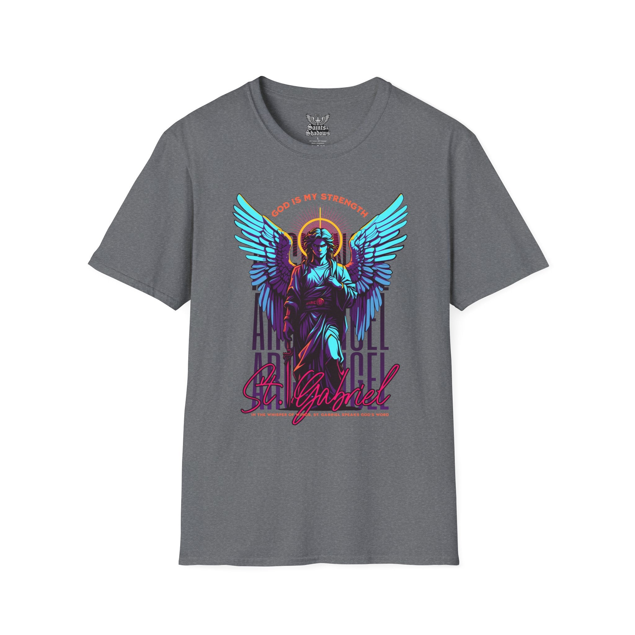 Saints and Shadows - St. Gabriel, Angelic Artwork Unisex Softstyle T-Shirt, Casual Wear