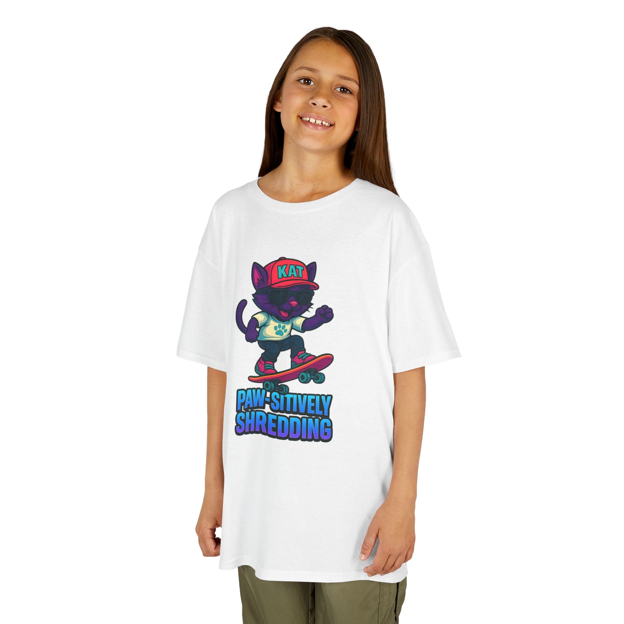 DJ KAT PAWS - Fun Skater Cat Design, Youth Summer T-Shirt, Cool Kids Apparel, Birthday Gift, Trendy Casual Wear