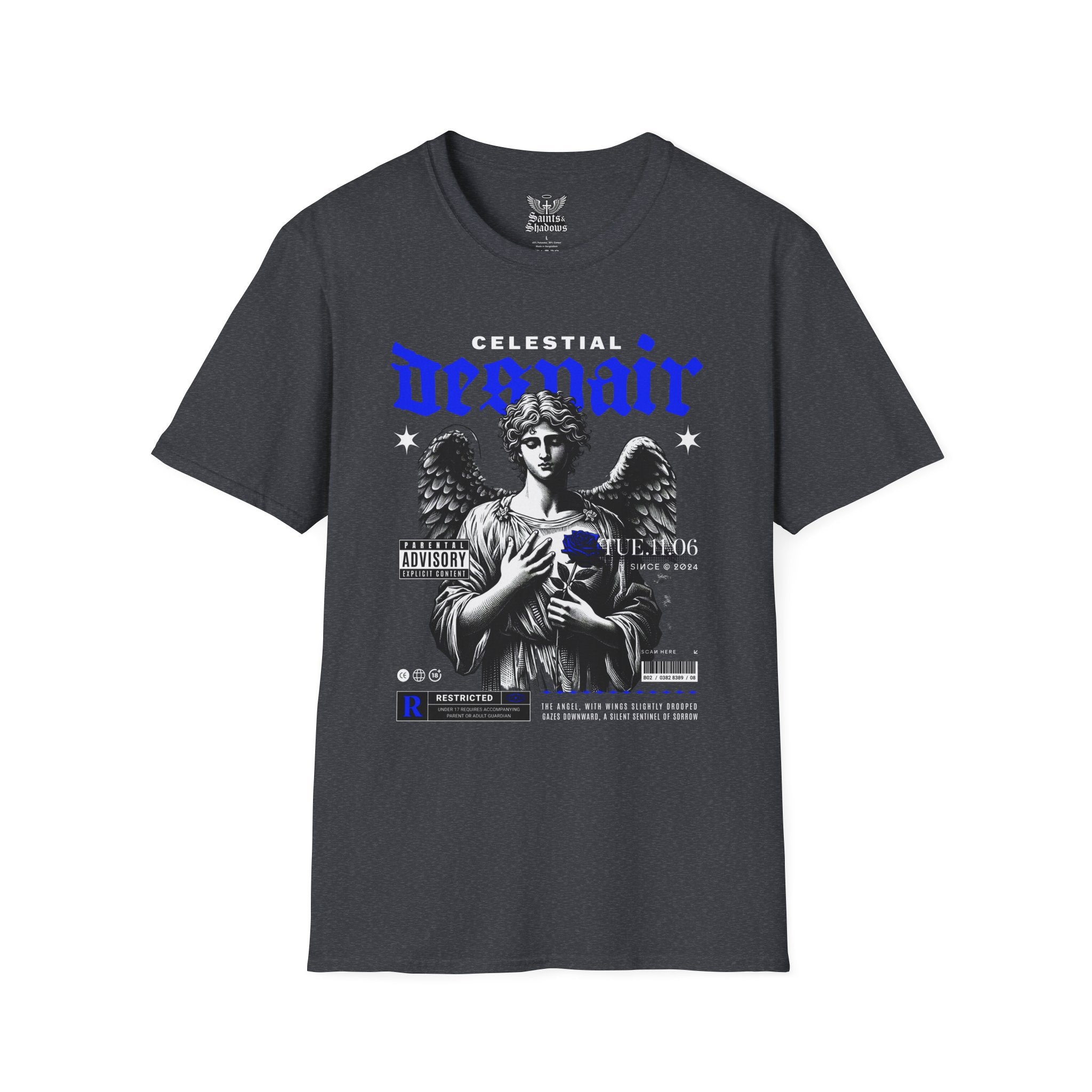 Saints and Shadows - Celestial Despair, Angelic Artwork Unisex Softstyle T-Shirt, Casual Wear