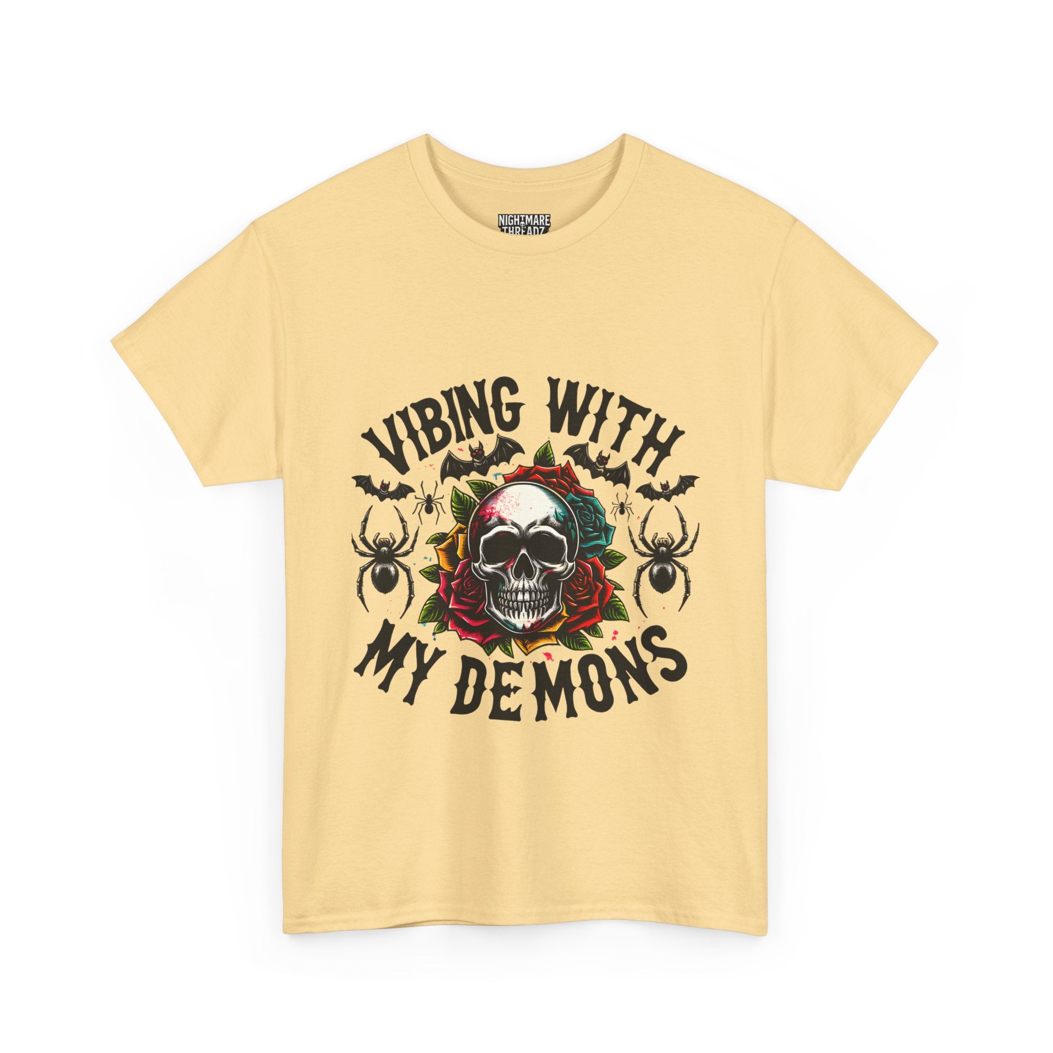 Vibing With My Demons, Halloween Skeleton & Pumpkin Tee, Spooky Season Apparel, Fall Fashion, Gift for Halloween Lovers