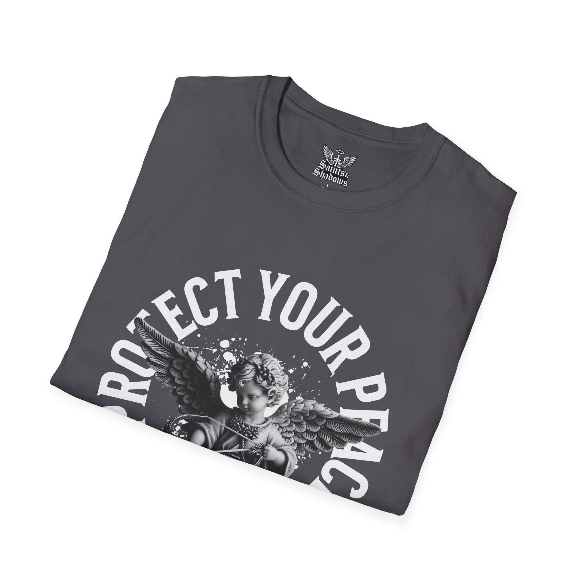 Saints and Shadows - Protect Your Peace, Angelic Artwork Unisex Softstyle T-Shirt, Casual Wear