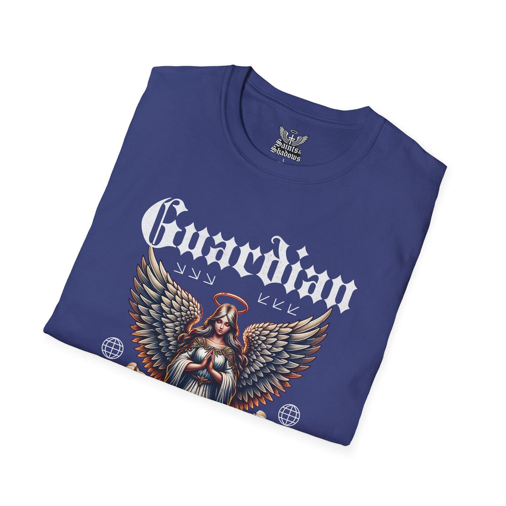 Saints and Shadows - Guardian of the Skyline, Angelic Artwork Unisex Softstyle T-Shirt, Casual Wear