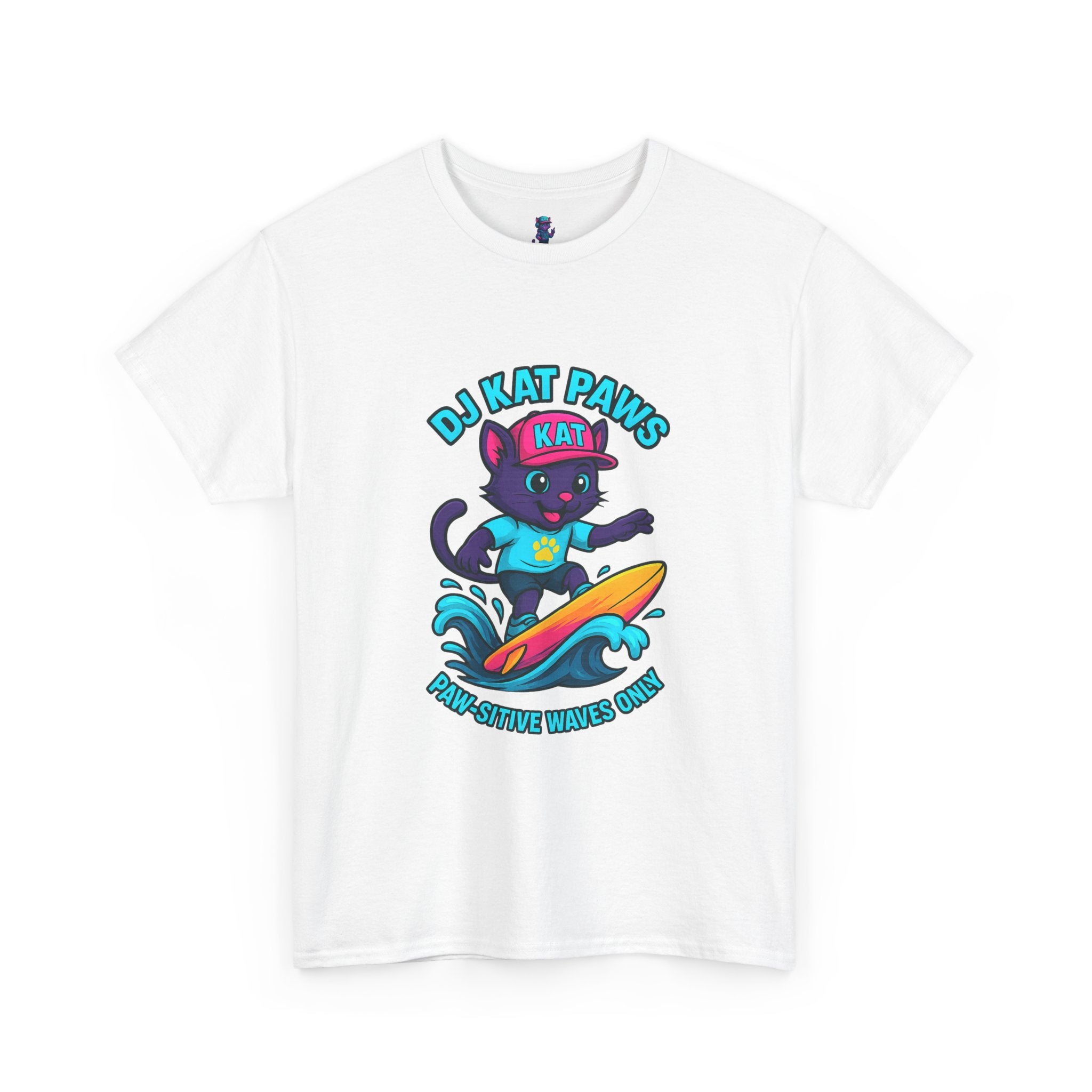 DJ KAT PAWS Surfing Fun T-Shirt | Stay Cool, Have Fun, Play Safe, Be You! | Fun Summer Tee, Gift for Cat Lovers, Beach Vibes