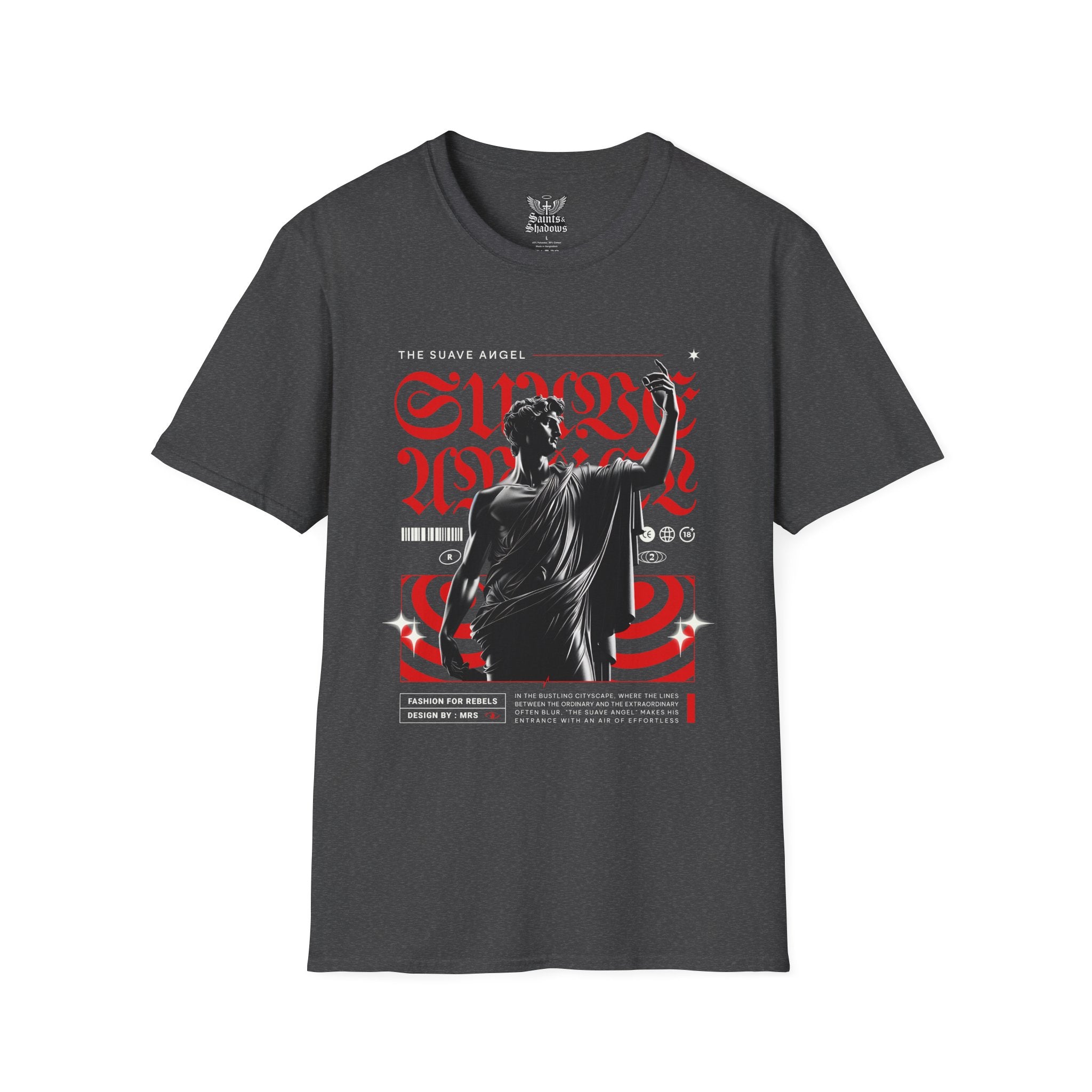 Saints and Shadows - The Suave Angel, Angelic Artwork Unisex Softstyle T-Shirt, Casual Wear