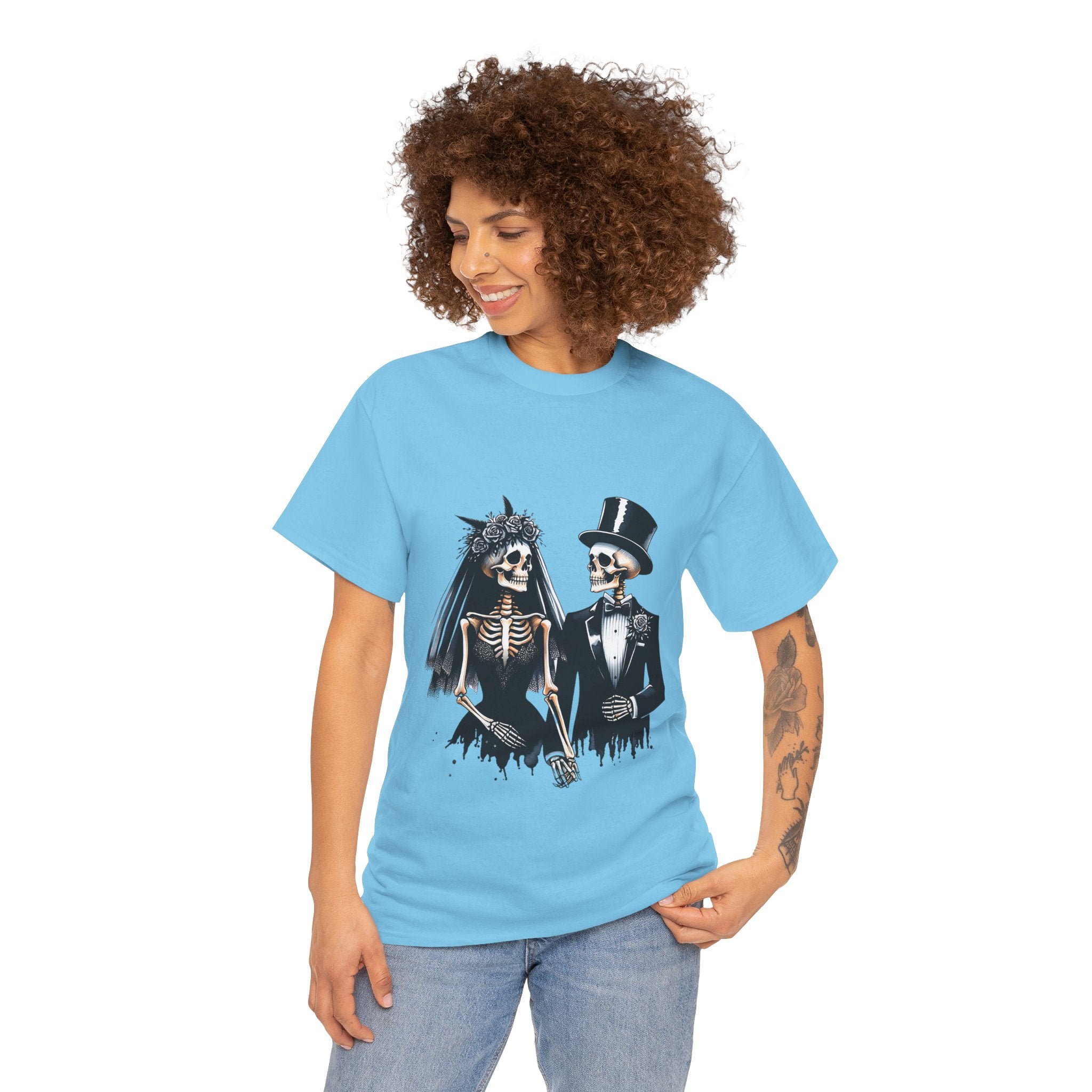 Skeleton Bride and Groom Wedding Tee - Horror Graphic Tee, Unisex Cotton Shirt, Halloween Costume, Horror Movie Gift, Spooky T-Shirt, Horror Fan Apparel