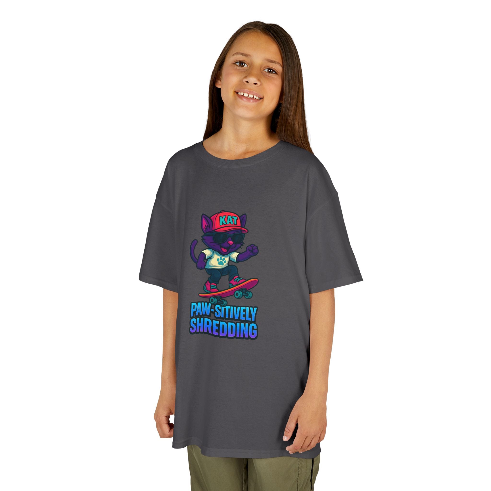 DJ KAT PAWS - Fun Skater Cat Design, Youth Summer T-Shirt, Cool Kids Apparel, Birthday Gift, Trendy Casual Wear
