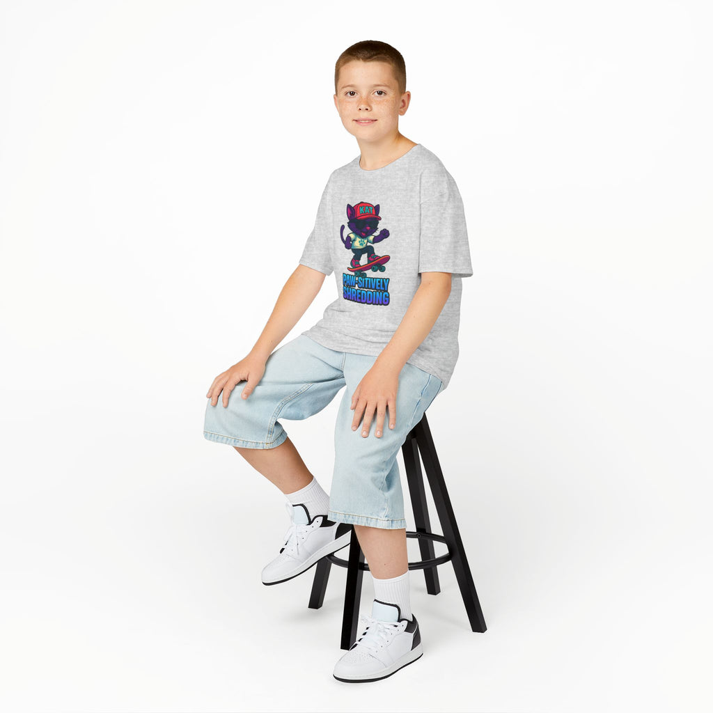 DJ KAT PAWS - Fun Skater Cat Design, Youth Summer T-Shirt, Cool Kids Apparel, Birthday Gift, Trendy Casual Wear