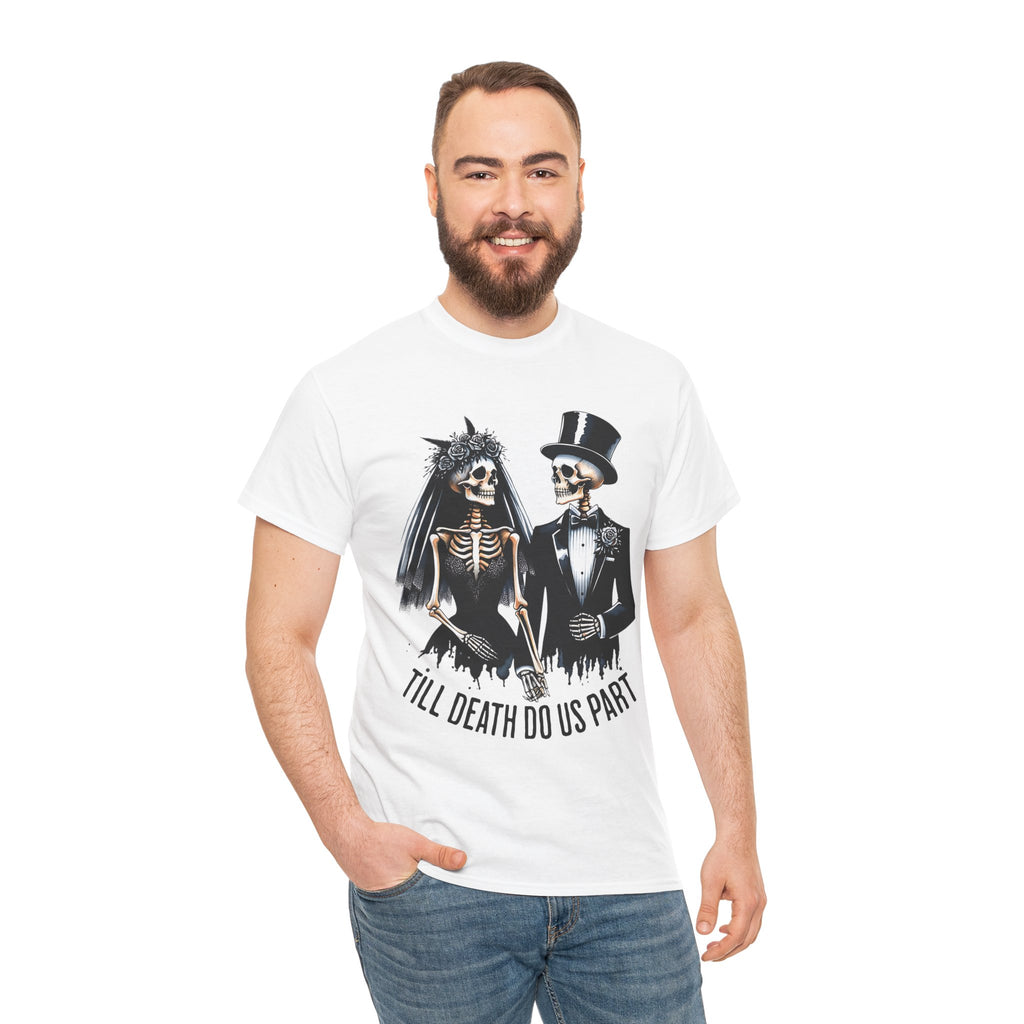 Skeleton Bride and Groom Wedding. Til Death, Tee - Horror Graphic Tee, Unisex Cotton Shirt, Halloween Costume, Horror Movie Gift, Spooky T-Shirt, Horror Fan Apparel