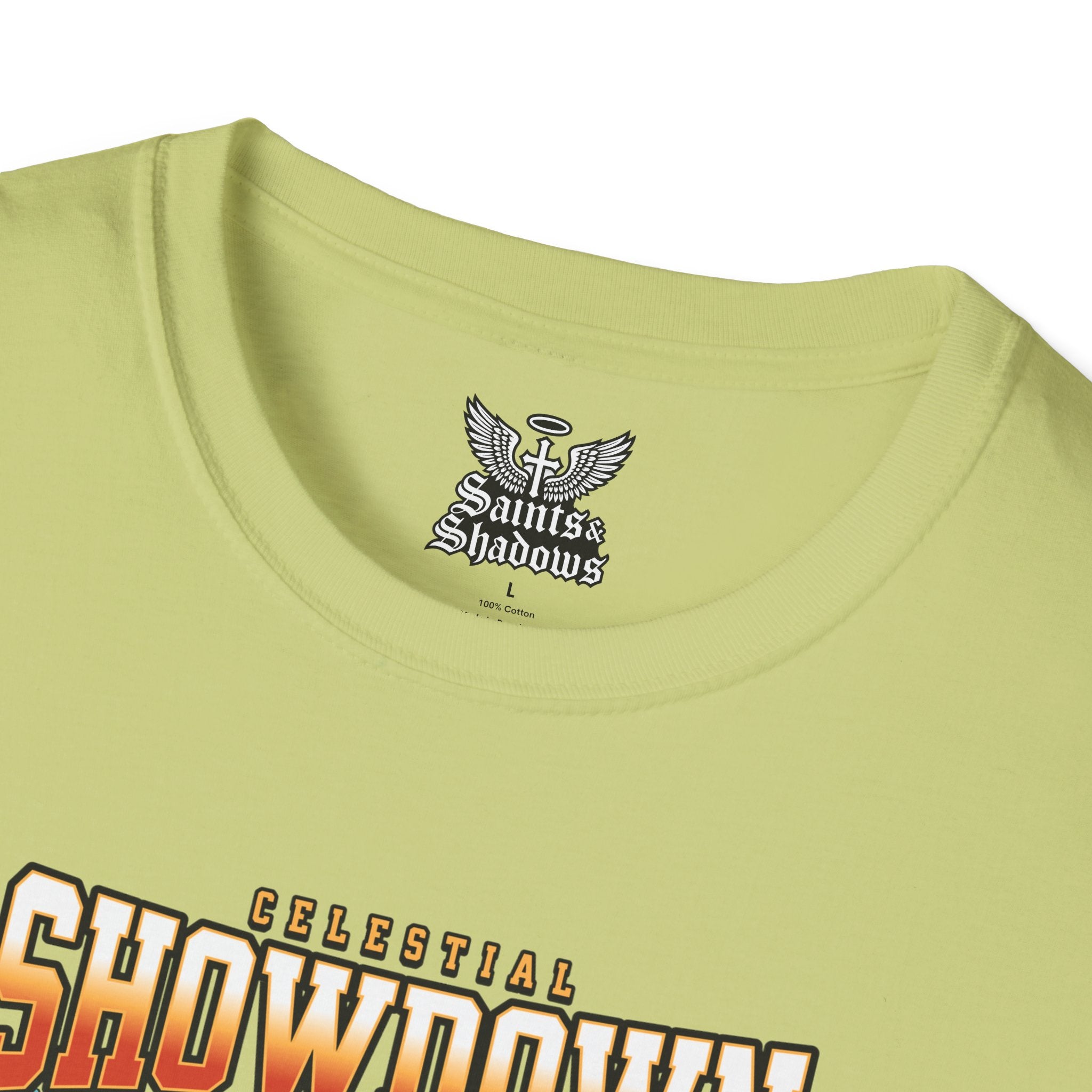 Saints and Shadows - Epic Showdown, Angelic Artwork Unisex Softstyle T-Shirt, Casual Wear