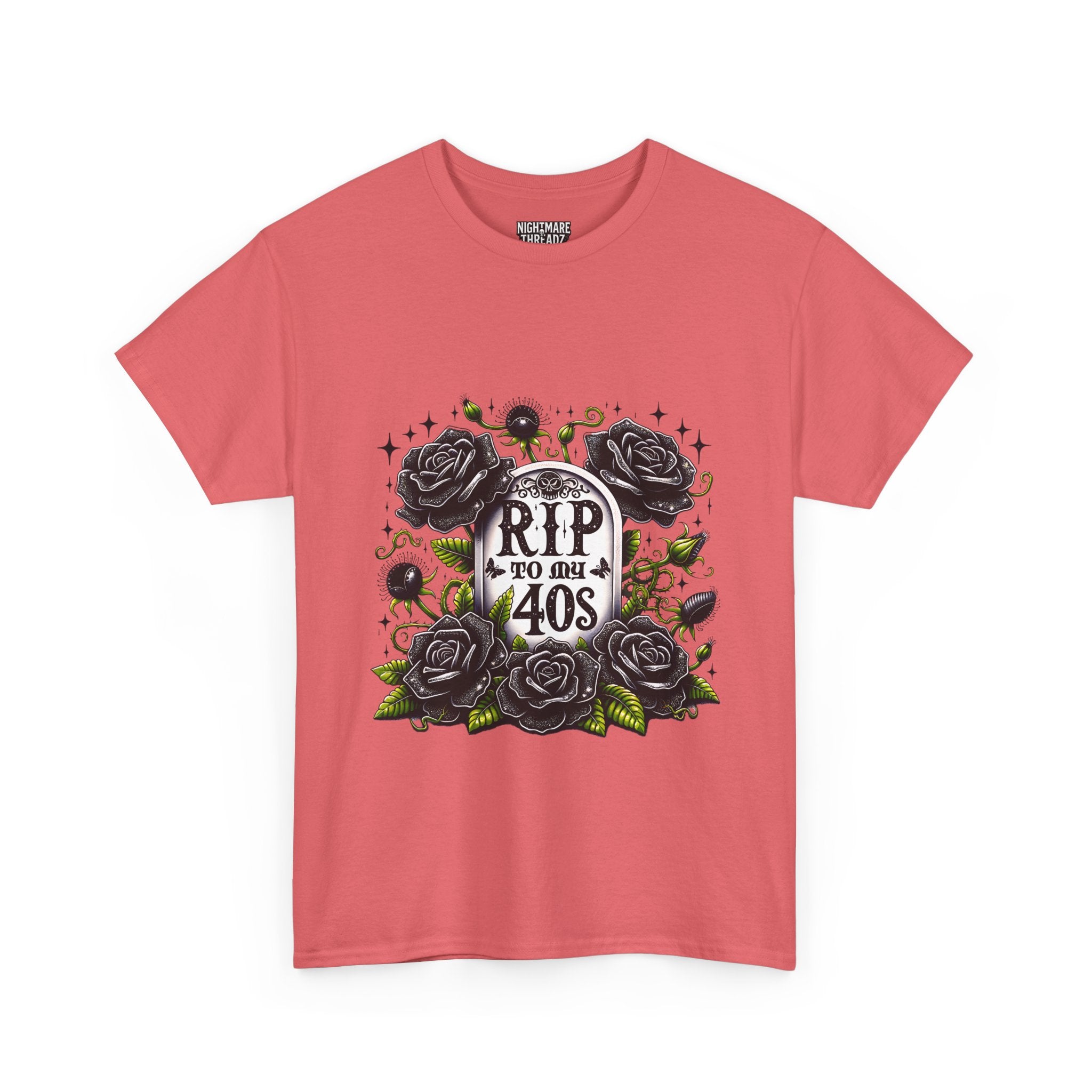 RIP to My 40s Tee, Heavy, Unisex Graphic Shirt, Birthday Gift, Casual Wear, Vintage Style, Floral Design T-shirt