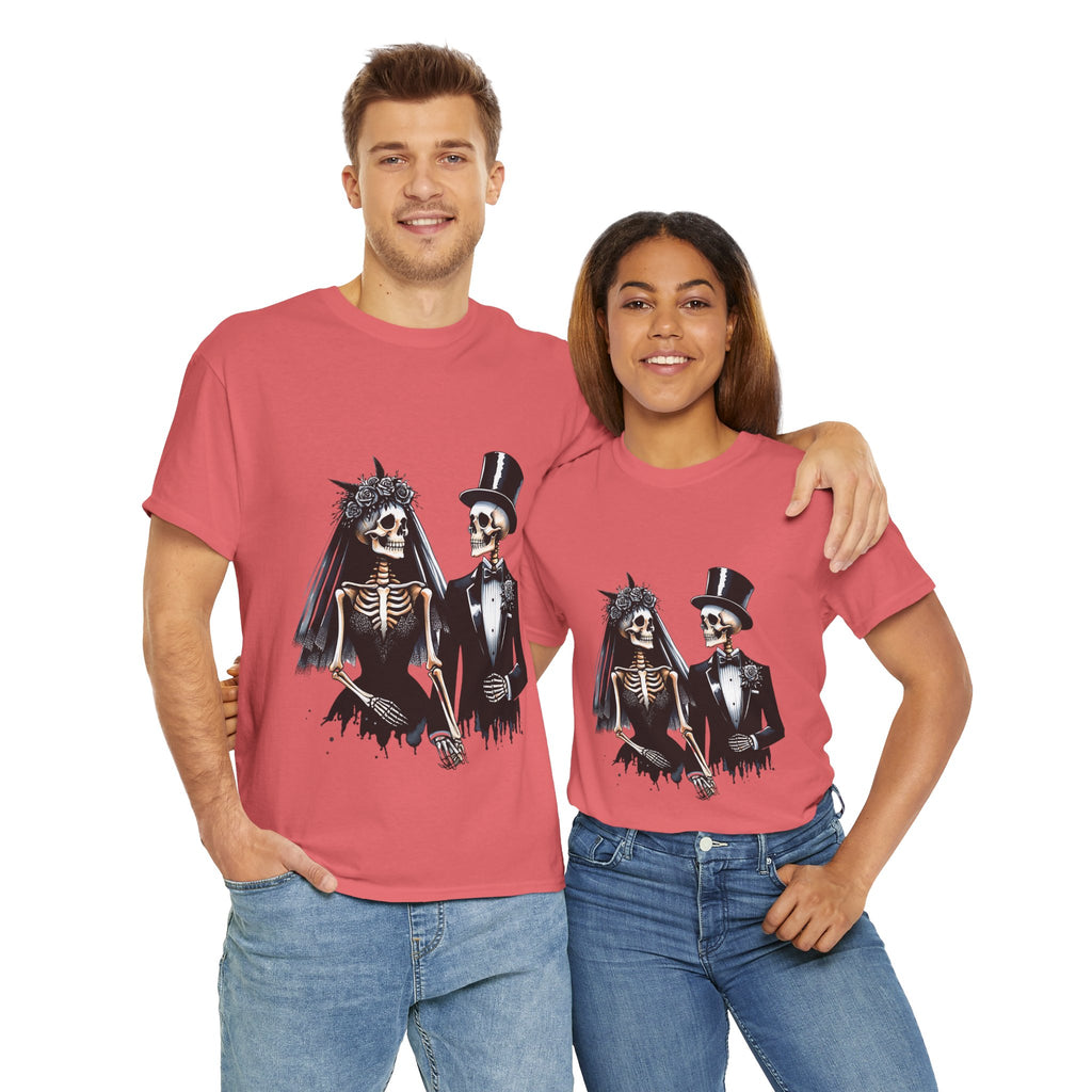 Skeleton Bride and Groom Wedding Tee - Horror Graphic Tee, Unisex Cotton Shirt, Halloween Costume, Horror Movie Gift, Spooky T-Shirt, Horror Fan Apparel