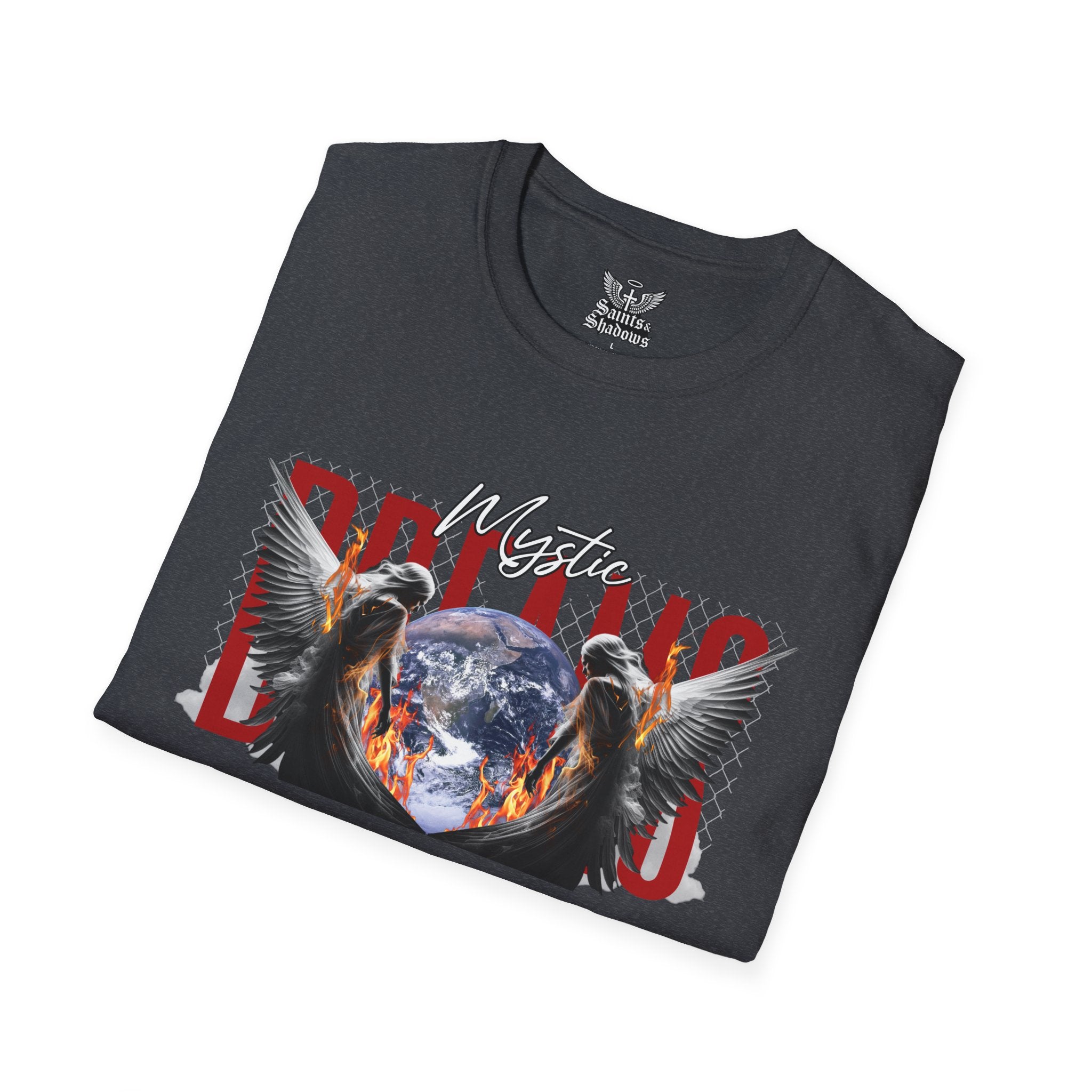 Saints and Shadows - Mystic Wings, Angelic Artwork Unisex Softstyle T-Shirt, Casual Wear