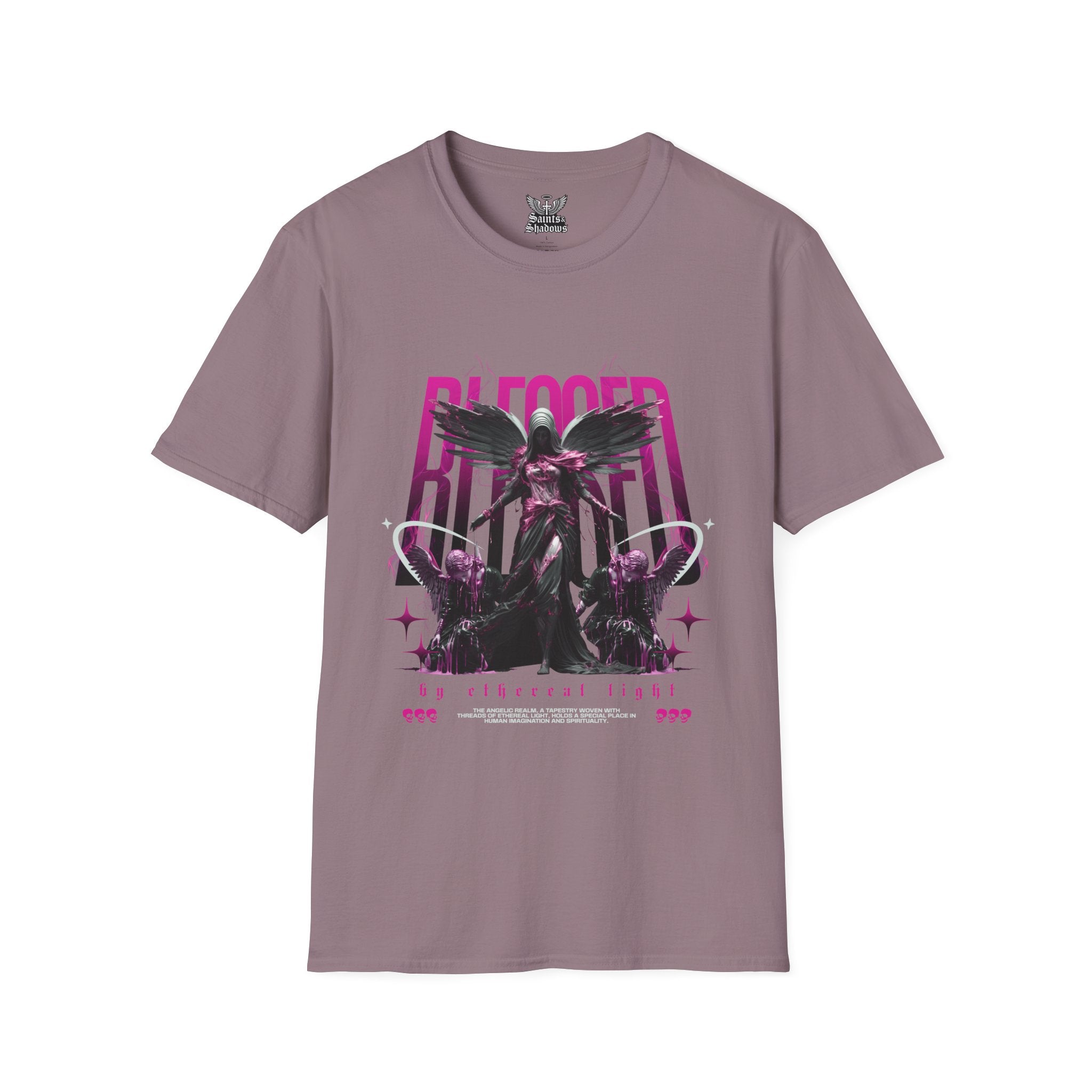 Saints and Shadows - Bleeded Art, Angelic Artwork Unisex Softstyle T-Shirt, Casual Wear