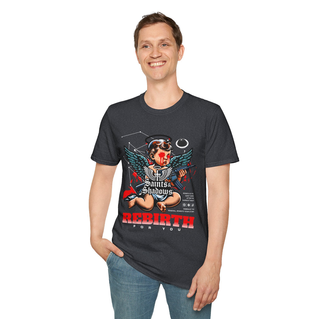 Saints and Shadows - Rebirth, Angelic Artwork Unisex Softstyle T-Shirt, Casual Wear