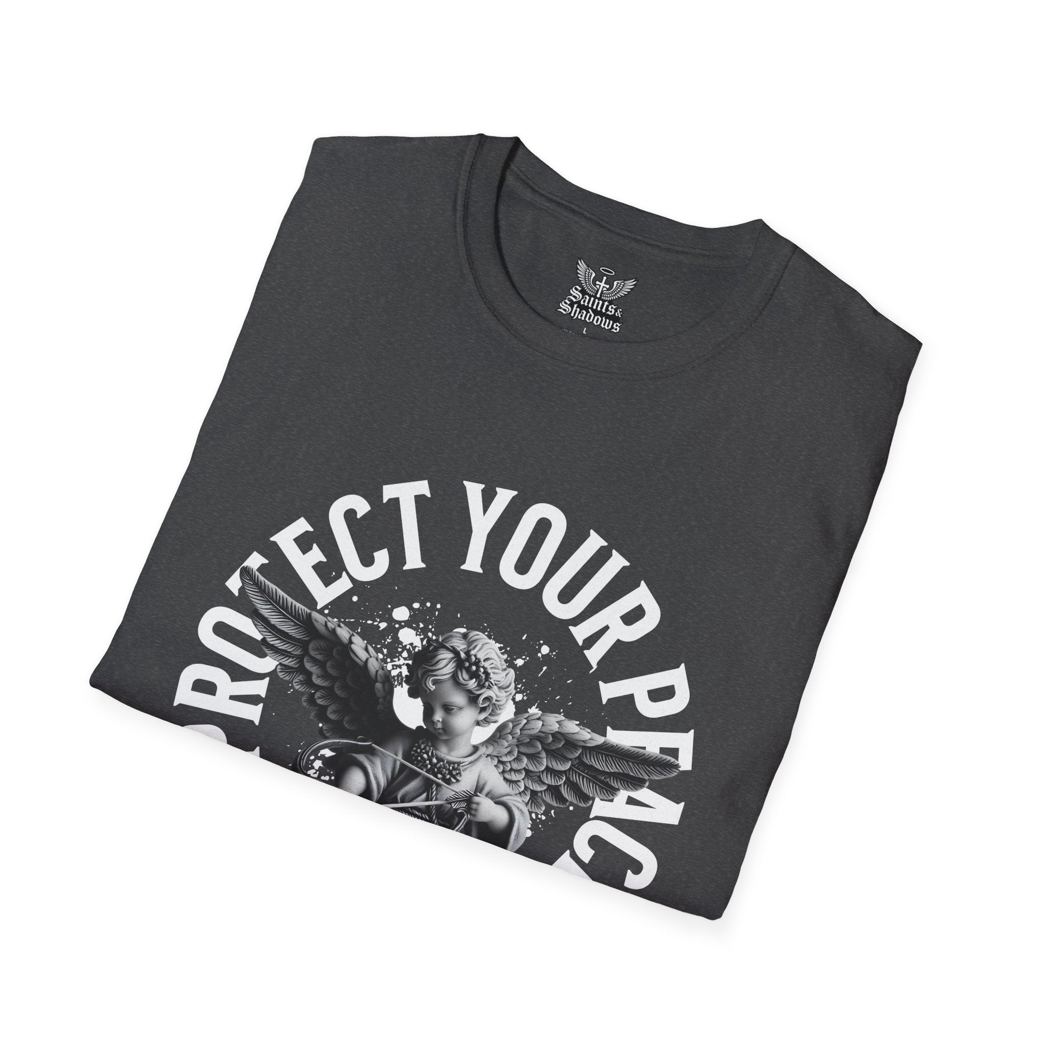 Saints and Shadows - Protect Your Peace, Angelic Artwork Unisex Softstyle T-Shirt, Casual Wear
