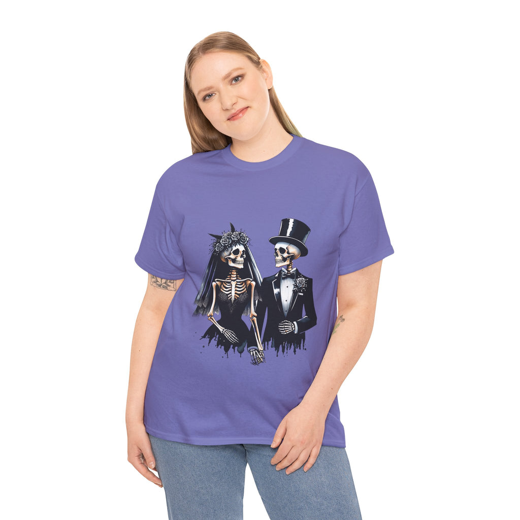 Skeleton Bride and Groom Wedding Tee - Horror Graphic Tee, Unisex Cotton Shirt, Halloween Costume, Horror Movie Gift, Spooky T-Shirt, Horror Fan Apparel